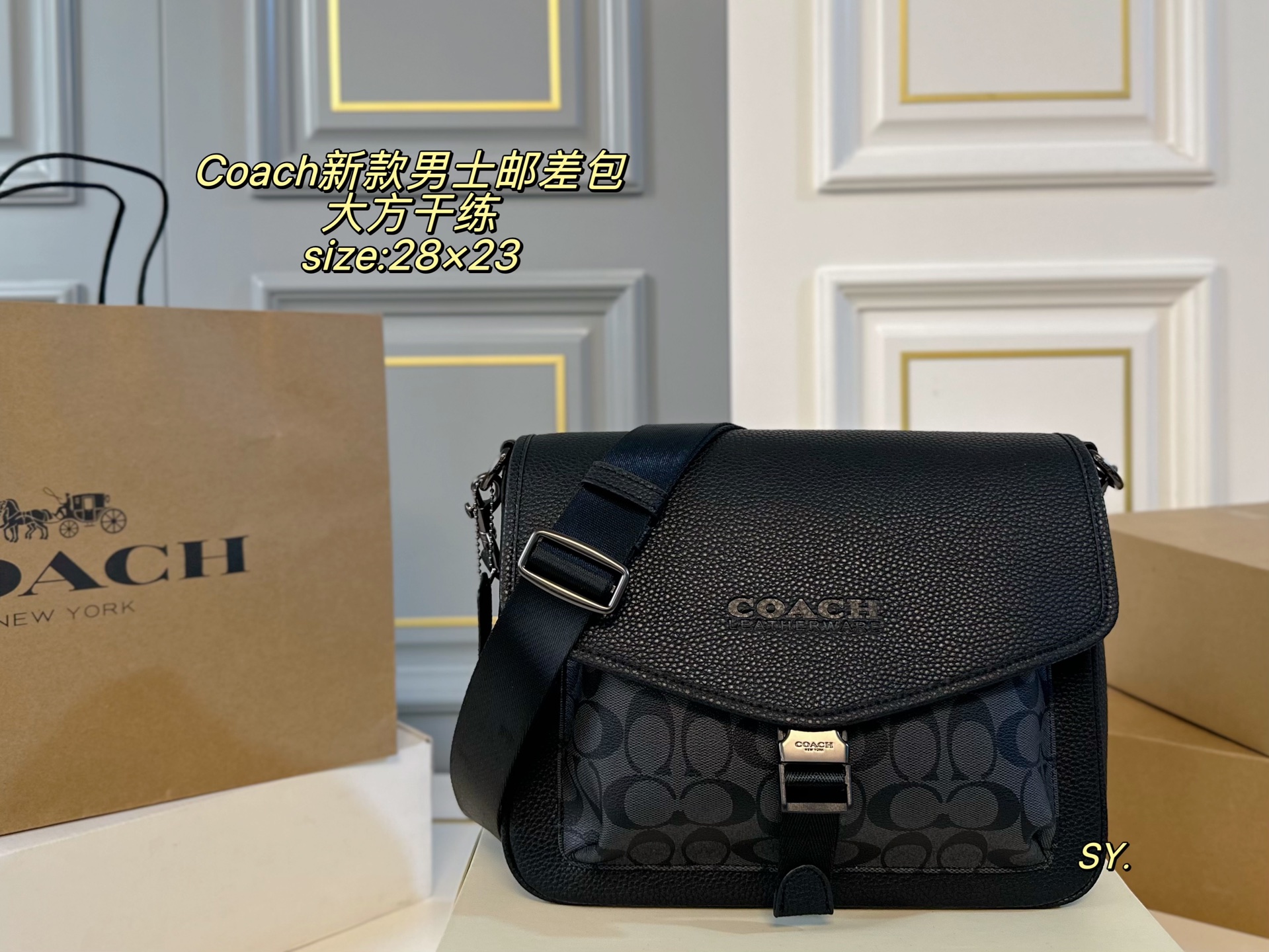 (Caja plegable) Tamaño: 28×23 Nuevo bolso de mensajero para hombre de COACH蔻驰💕 El diseño discreto hereda lo …