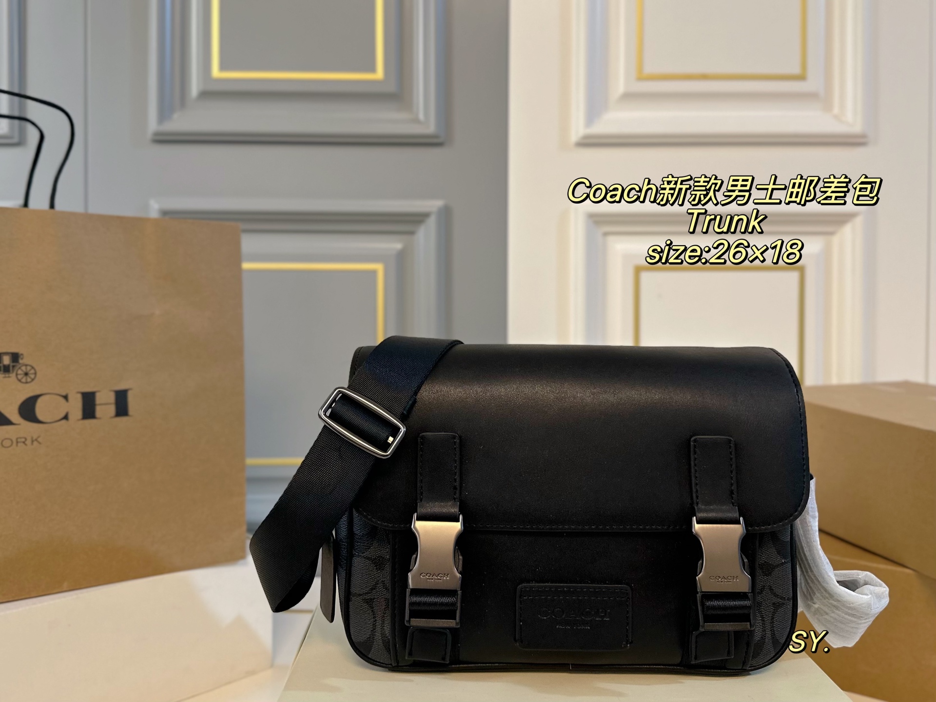 (Caja plegable) Tamaño: 26×18 COACH 蔻驰Track bolso de mensajero para hombre💕 El diseño discreto hereda lo clásico sin p…