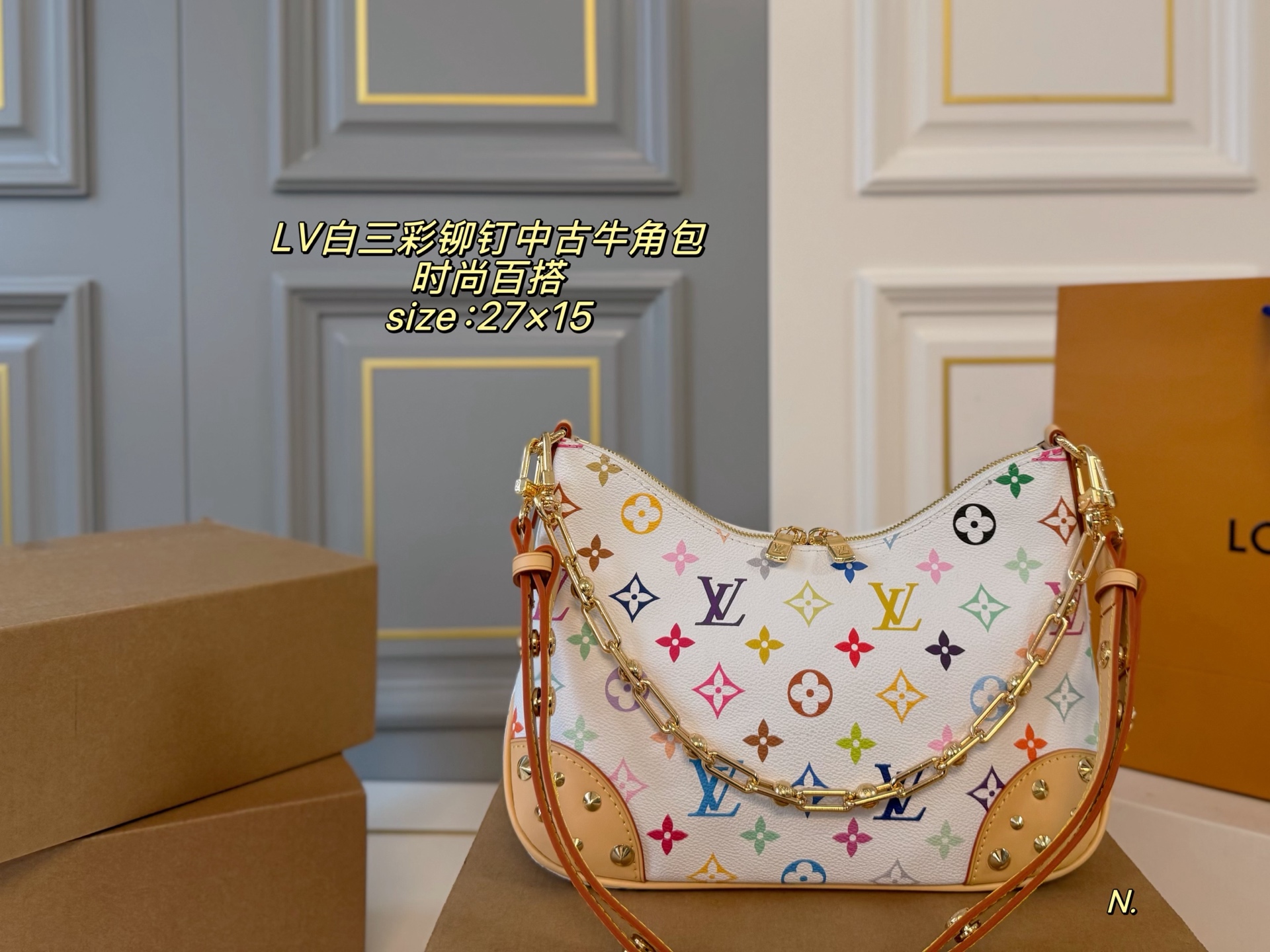 P263 Folding Box Airplane Box | | Size: 27×15 | Lv Louis Vuitton Murakami Takashi White Three-color Boulogne Rivet Second-hand Croissant | Classic Color Matching, Versatile Style | The Bag Is Light And Does Not Look Bulky | Two Shoulder Straps, Various Carrying Methods | Super Easy To Match, Practical And Beautiful