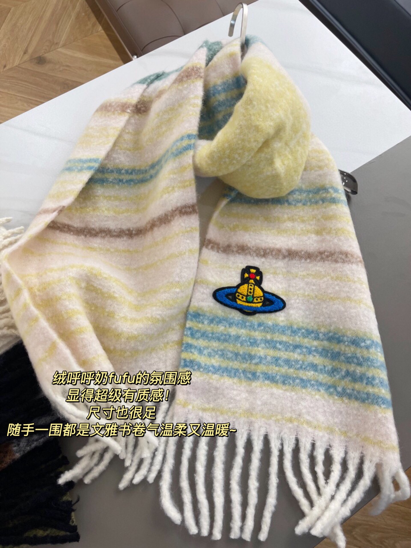 Gradient Multi-Color Alpaca-Wool Scarf with Embroidered Orb - Comprehensive 6