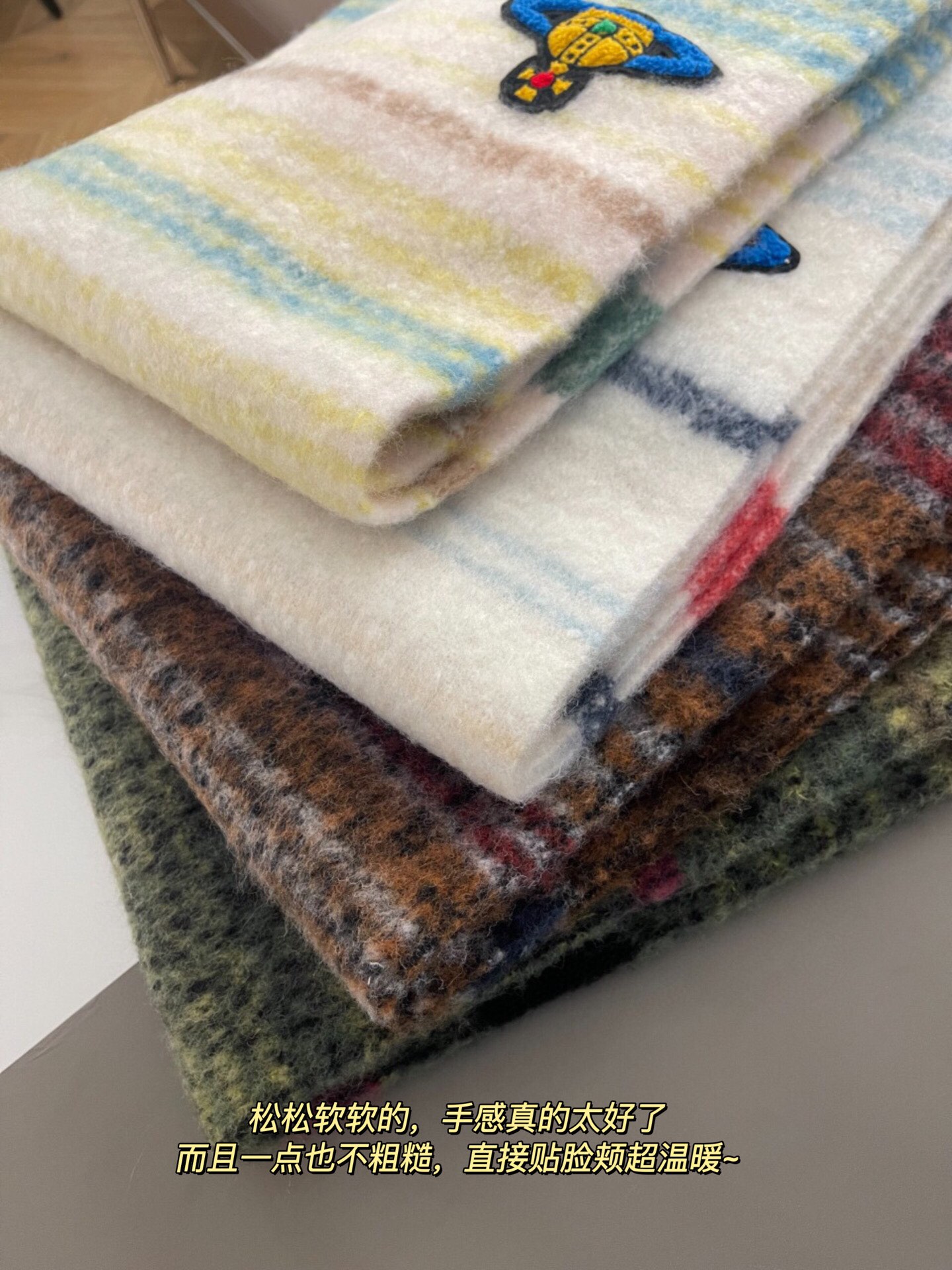 Gradient Multi-Color Alpaca-Wool Scarf with Embroidered Orb - Comprehensive 8