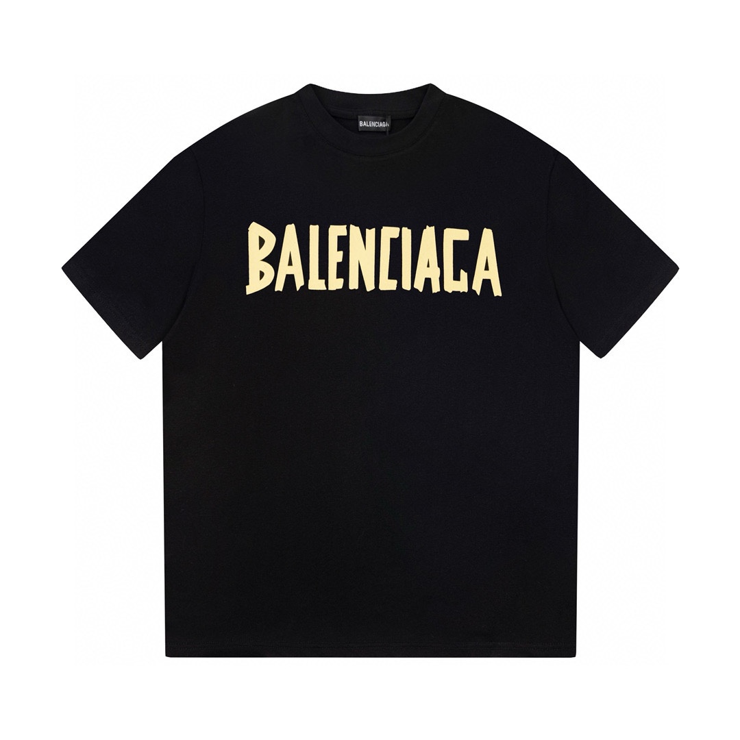 Balenciaga Kleding T-Shirt Zwart Wit Afdrukken Unisex Katoen Korte mouw