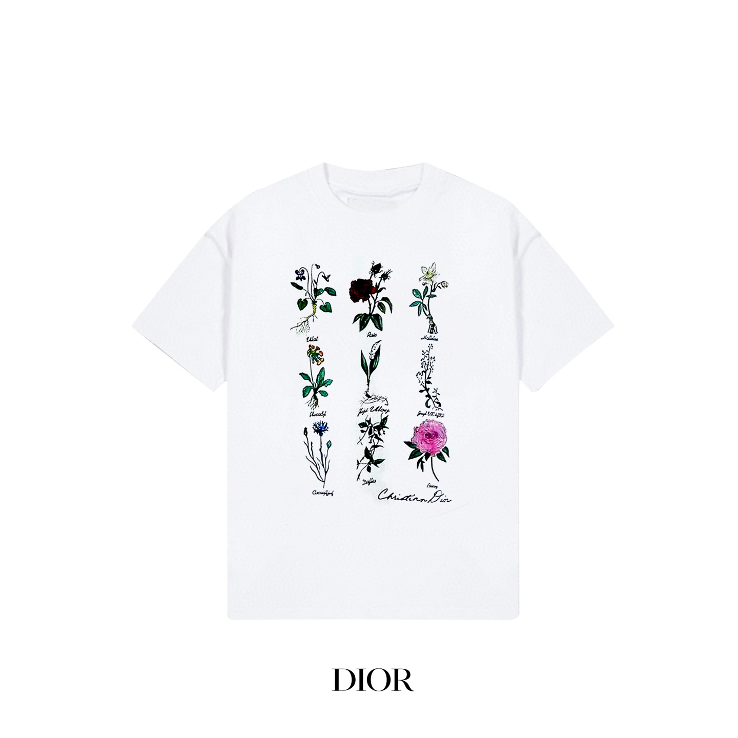 P90 2025 nuevo logotipo de la letra floral Dior CD impreso 300 g de algodón peinado camiseta de manga corta Color Negro…
