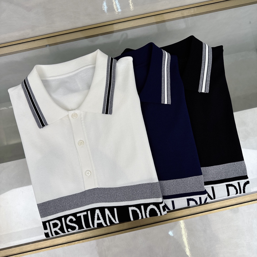Dior Clothing Knit Sweater Polo T-Shirt From China
 Black Blue White Men Cotton Knitting Spring/Summer Collection Fashion Short Sleeve