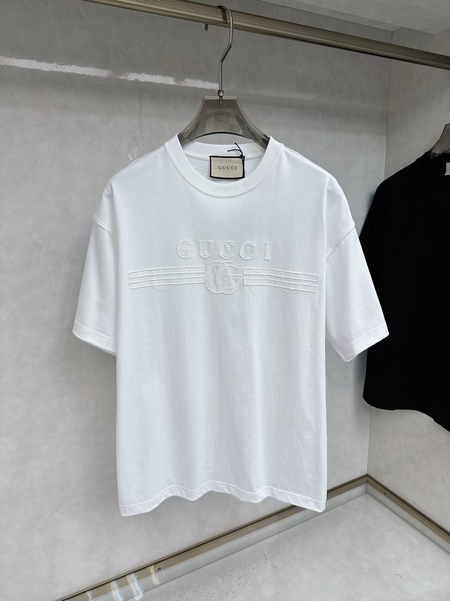 古奇 25SS春夏新款进口双纱棉布基础圆领短Tee,男女同款后背logo徽标发泡印花装饰休闲短袖T恤衫