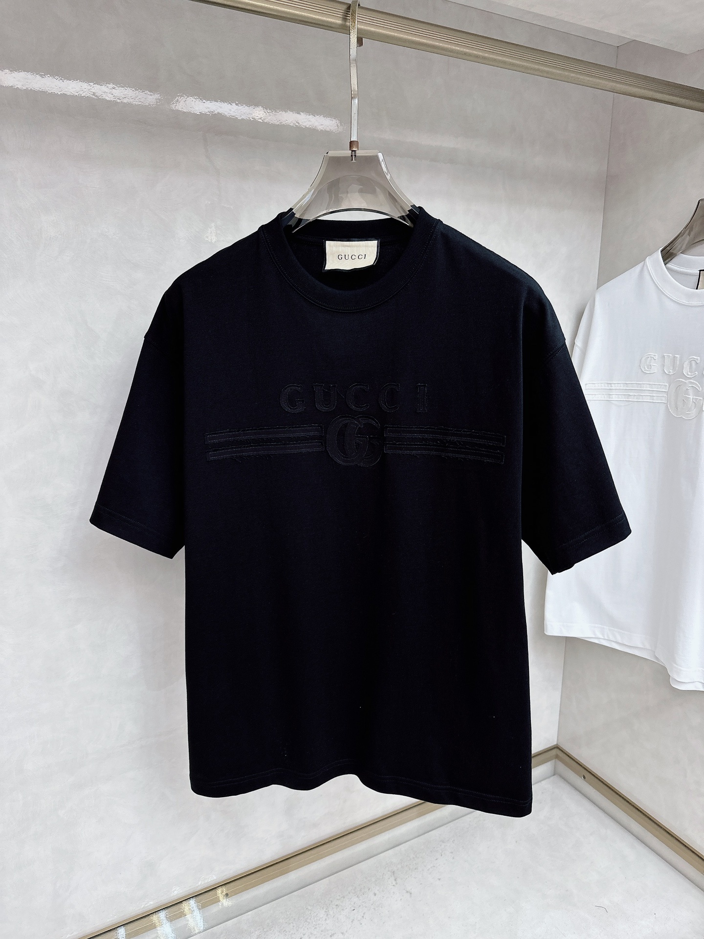 古奇 25SS春夏新款进口双纱棉布基础圆领短Tee,男女同款后背logo徽标发泡印花装饰休闲短袖T恤衫