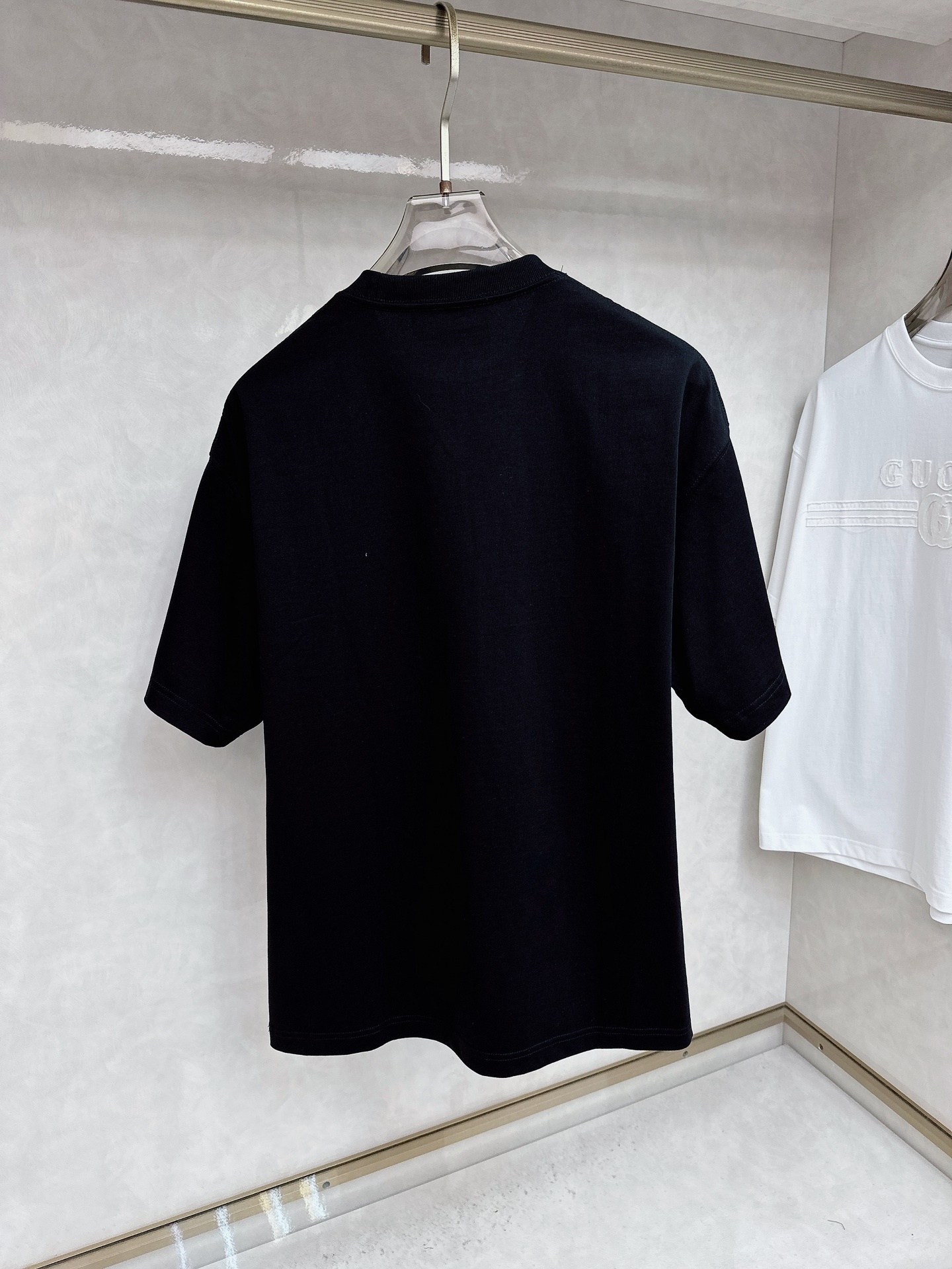 古奇 25SS春夏新款进口双纱棉布基础圆领短Tee,男女同款后背logo徽标发泡印花装饰休闲短袖T恤衫