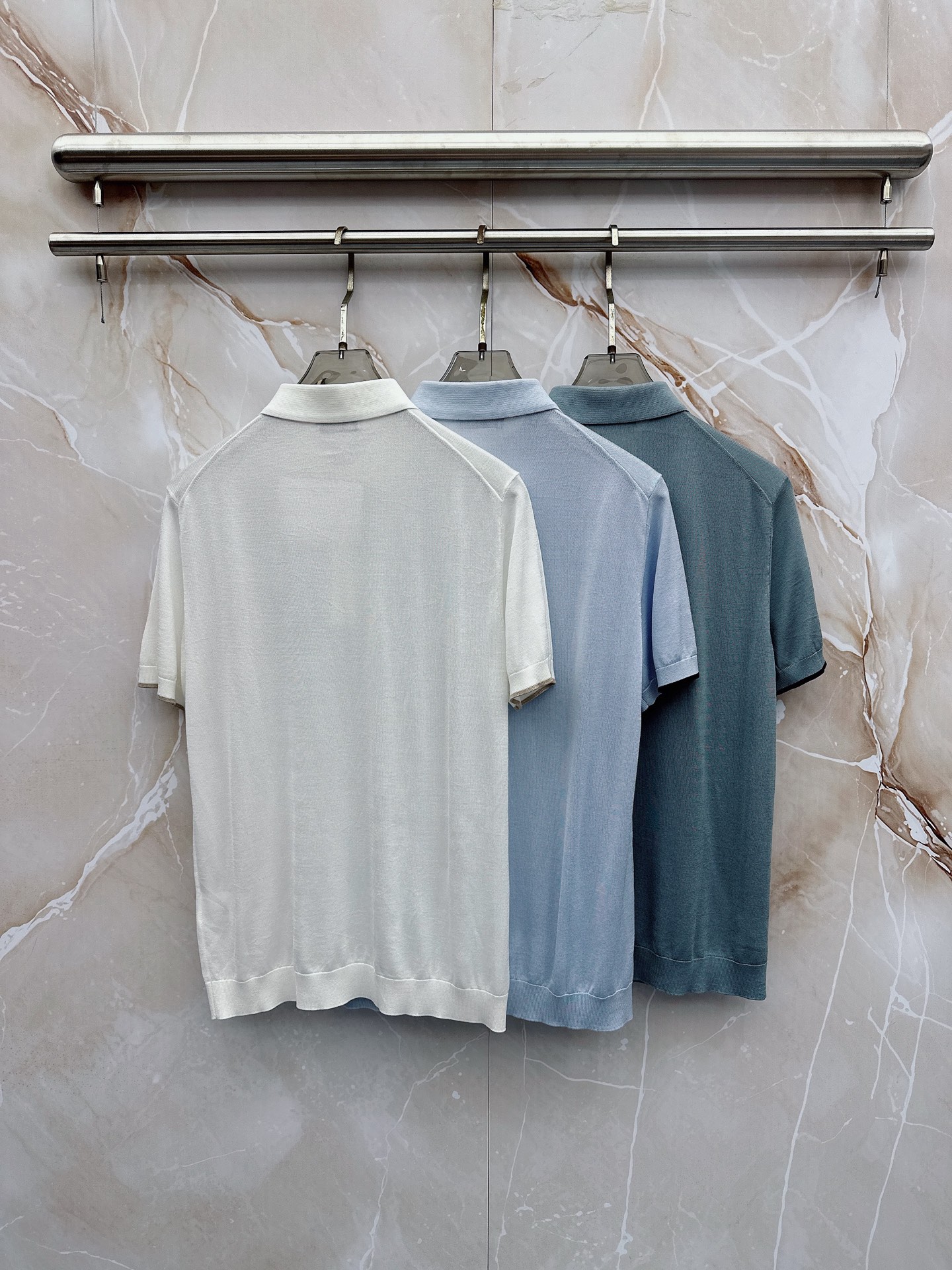 BC 26SS春夏新款桑蚕丝天丝混纺针织翻领短Tee，男士经典徽章刺绣商务休闲针织短袖Polo衫！贸易公