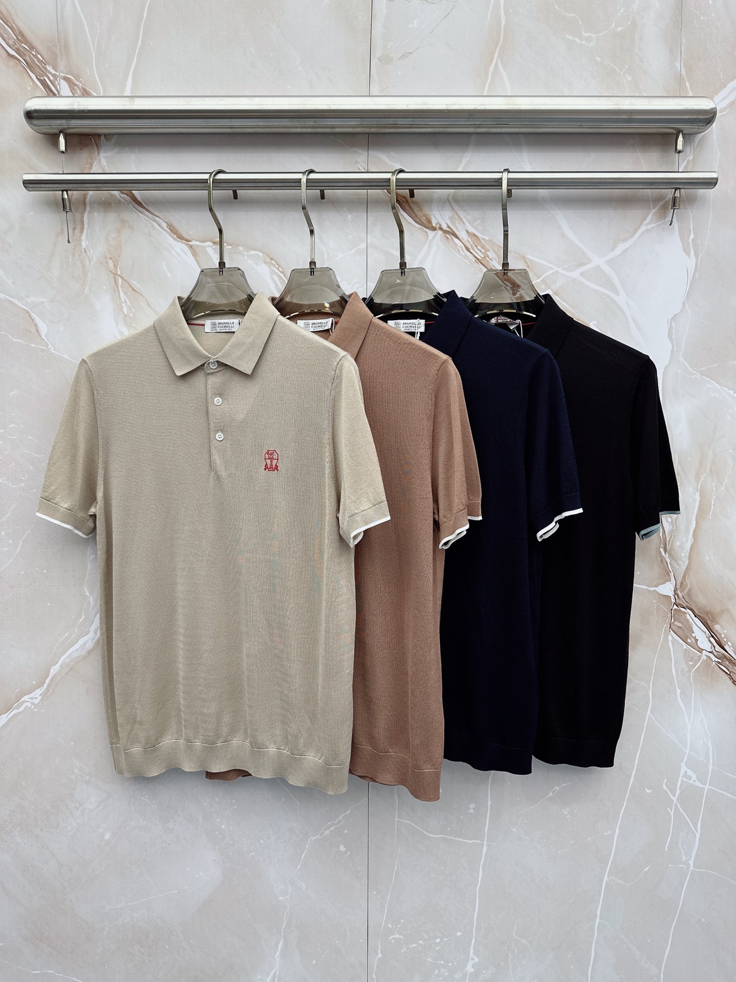 BC 26SS春夏新款桑蚕丝天丝混纺针织翻领短Tee，男士经典徽章刺绣商务休闲针织短袖Polo衫！贸易公