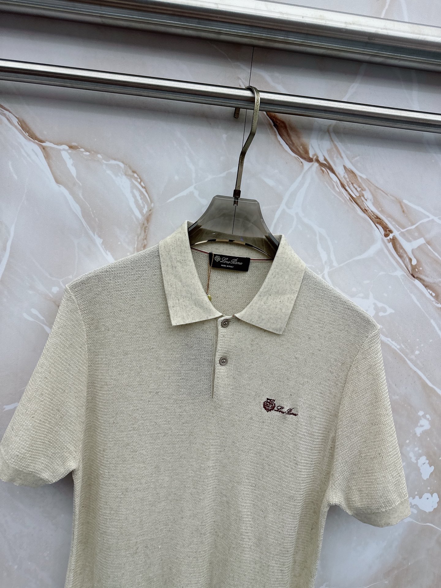 Loro piana春夏新款桑蚕丝天丝混纺针织翻领短Tee，男士经典徽章刺绣商务休闲针织短袖Polo衫！