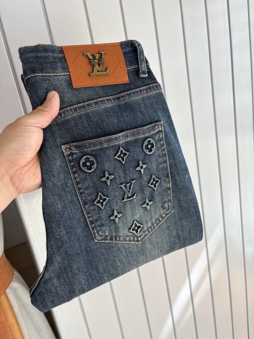 Louis Vuitton Men's Jeans with Embroidered Logo and Original Hardware 1 Louis Vuitton Men's Jeans with Embroidered Logo and Original Hardware