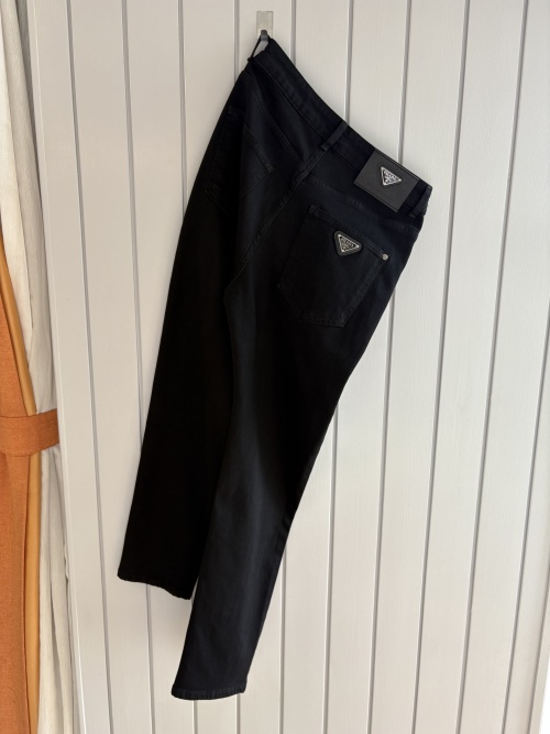 PRADA Men's Black Wash Denim Pants Embroidered Logo, Sizes 28-38