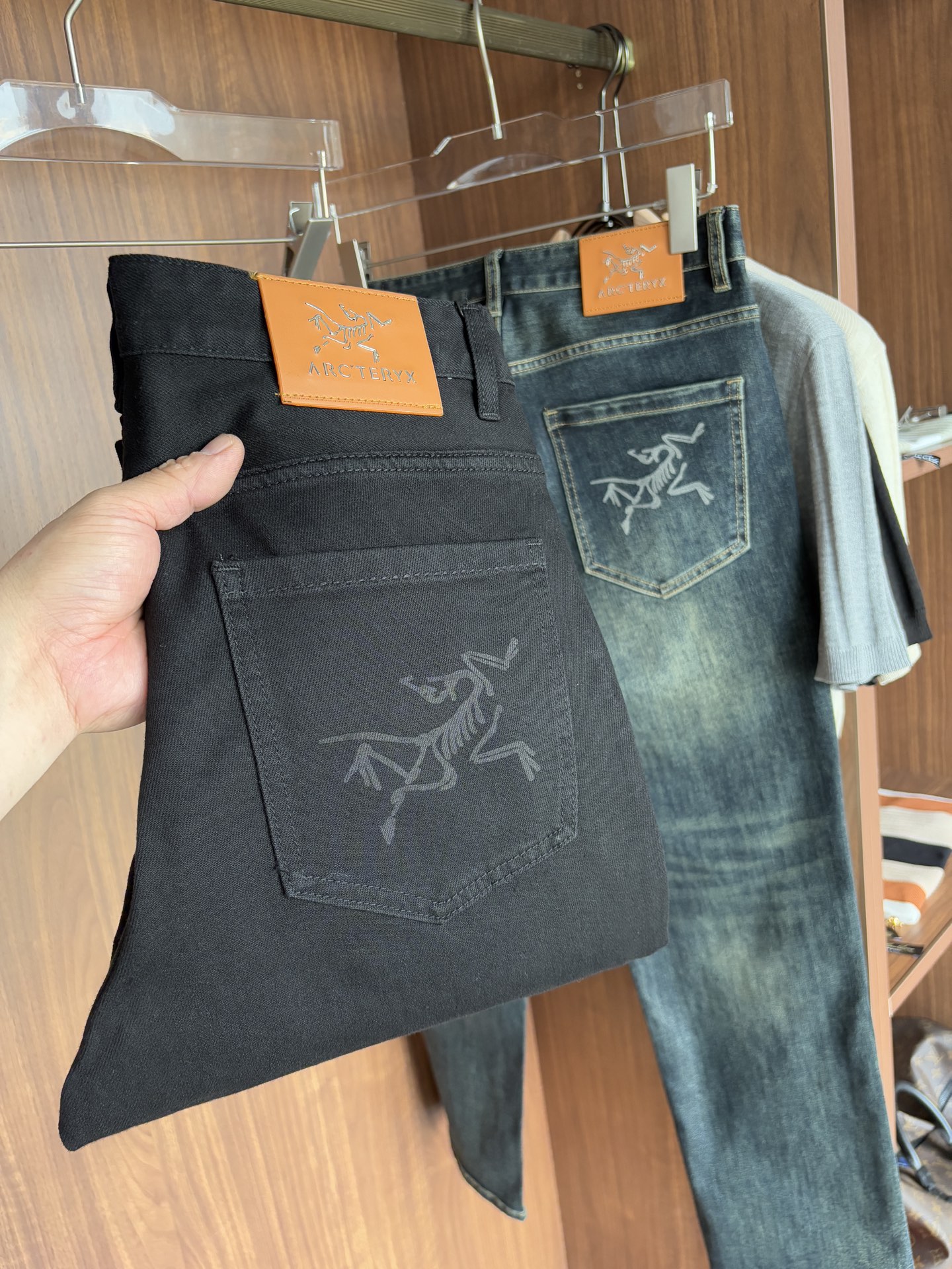 Luxurious Custom Water-Washed Jeans with Top Embroidery and Gold Detailing