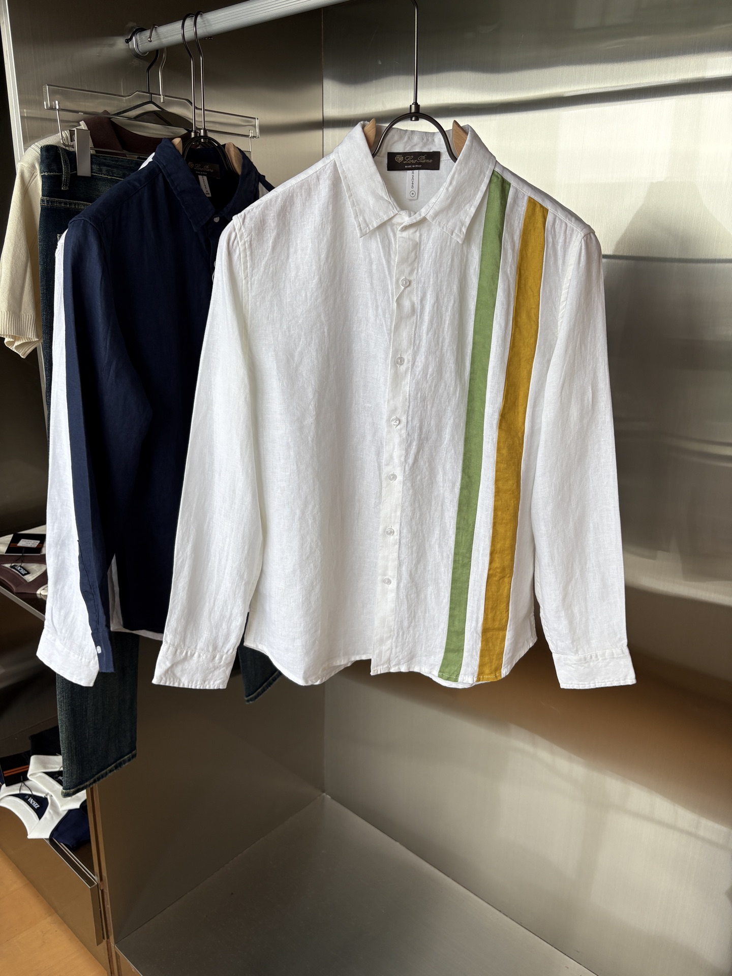NO:470316,New pure linen contrast color combination casual long-sleeved shirt in autumn, comfortable and breathable fabric, fashionable and versatile color, blue, white, green and yellow, royal blue Size M-3XL, loro piano, alexander wang19860909L年秋季新款纯亚麻撞色拼色休闲长袖衬衣,面料舒适透气&时尚百搭 颜色蓝白、绿黄、宝蓝 尺码M-3XL,,loro piana,alexander wang,Men's clothing