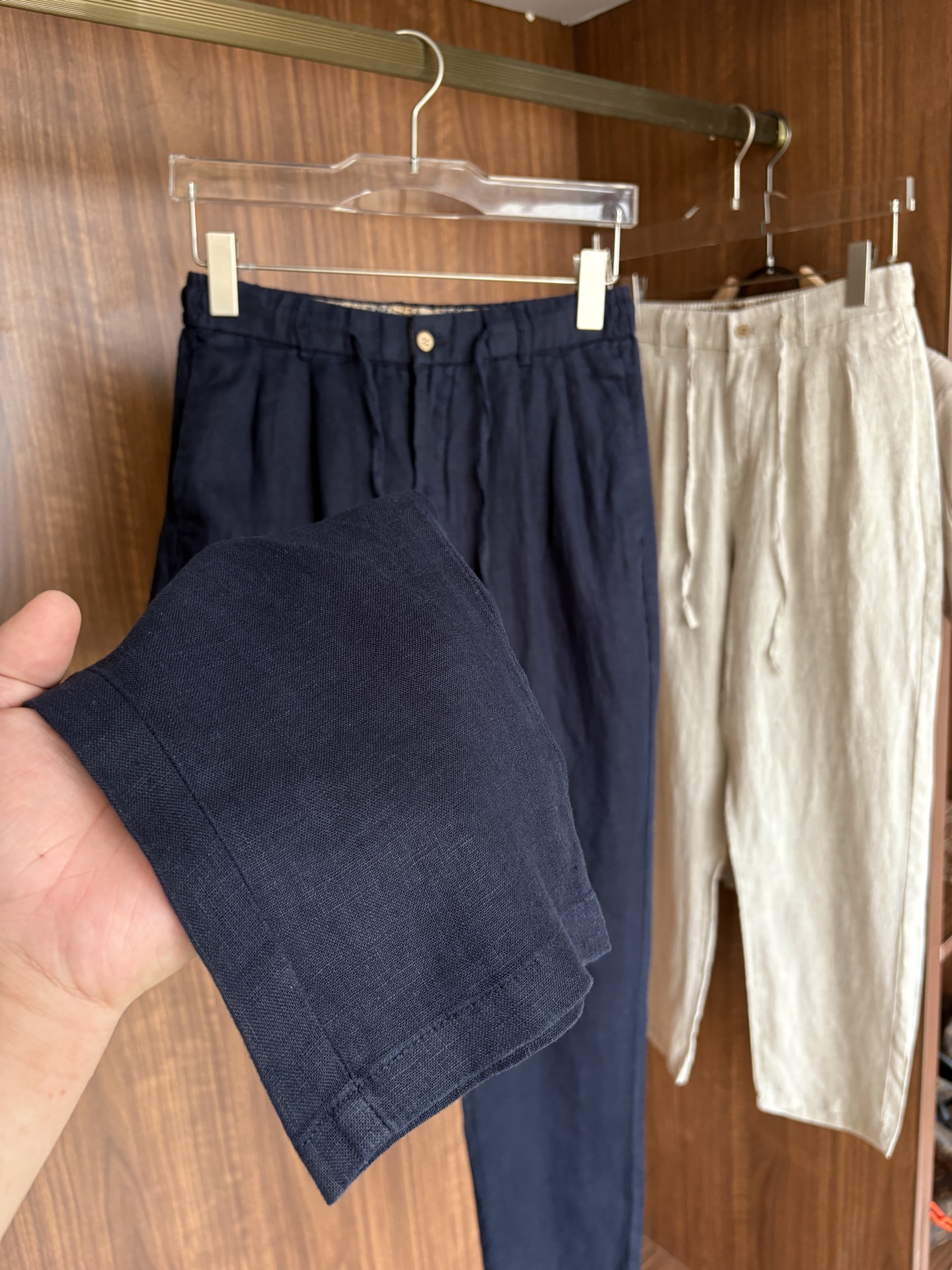 L、P春夏刺绣标识100 ％全麻时尚休闲裤 裤子无节制的创造动感兼具吸引力🧲,完美着装让时尚商务休闲轻而