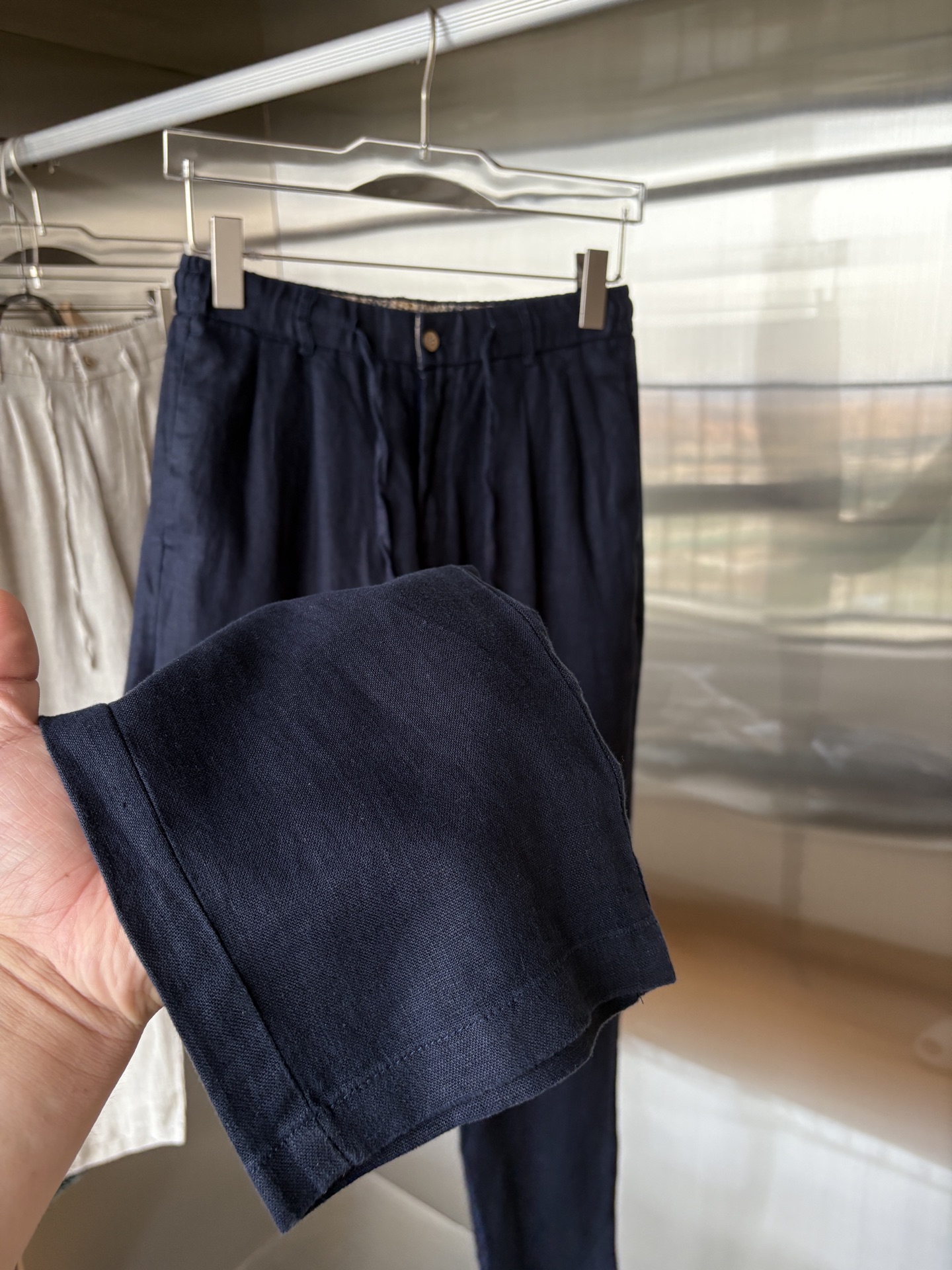 L、P春夏刺绣标识100 ％全麻时尚休闲裤 裤子无节制的创造动感兼具吸引力🧲,完美着装让时尚商务休闲轻而