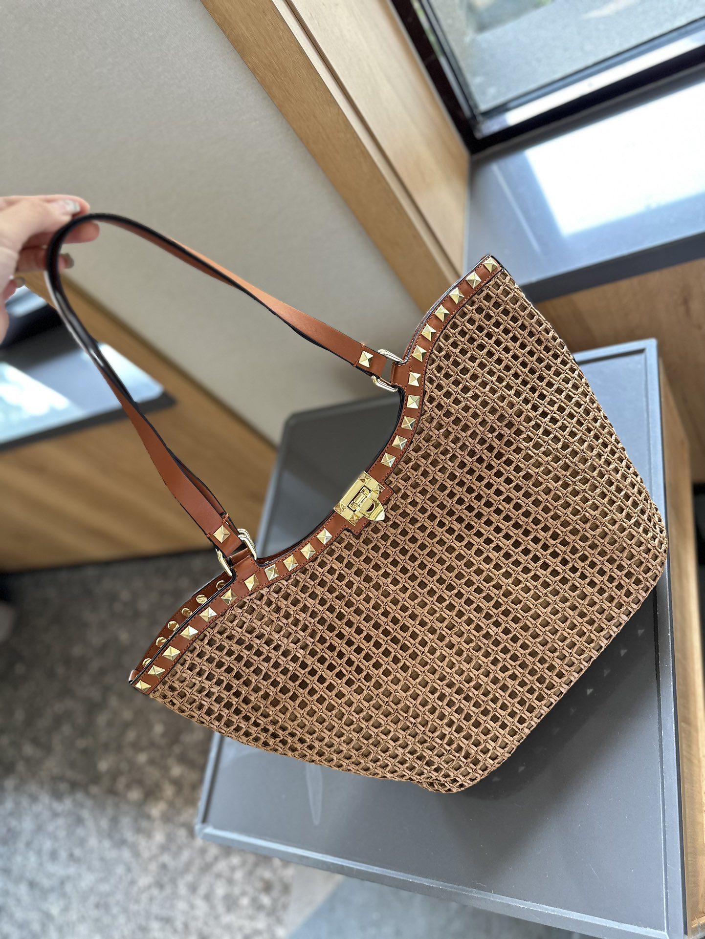 Valentino Bags Handbags Rivets Raffia Straw Woven Weave Summer Collection