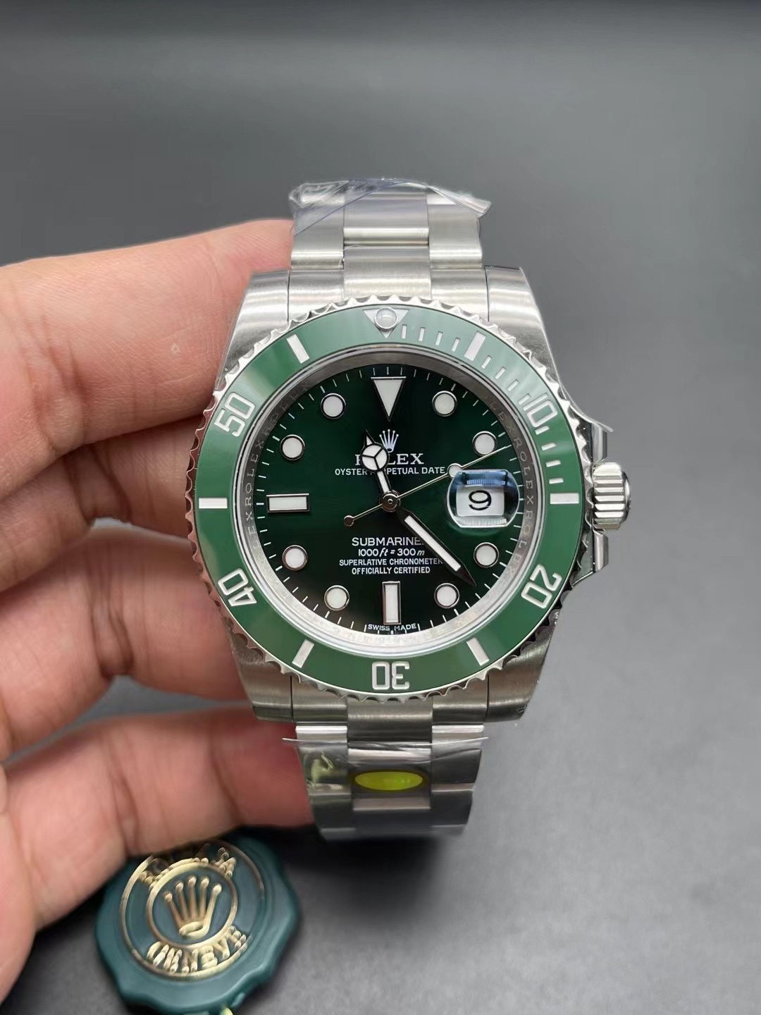 Entrega real, reloj mecánico automático Rolex Green Submariner de segunda generación para hombre.