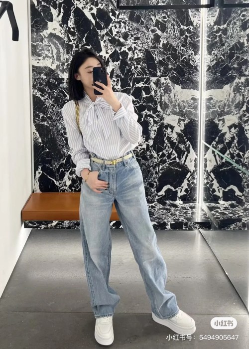 Saint Laurent Striped Tie-Neck Shirt, Sky Blue, Women's Striped Shirt 10 Saint Laurent Striped Tie-Neck Shirt, Sky Blue, Women's Striped Shirt