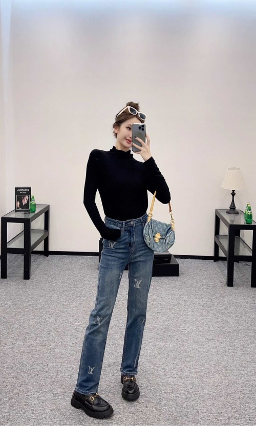 Louis Vuitton Vintage Laser Denim Jeans - High-Waisted, Straight-Leg Fit 1 Louis Vuitton Vintage Laser Denim Jeans - High-Waisted, Straight-Leg Fit