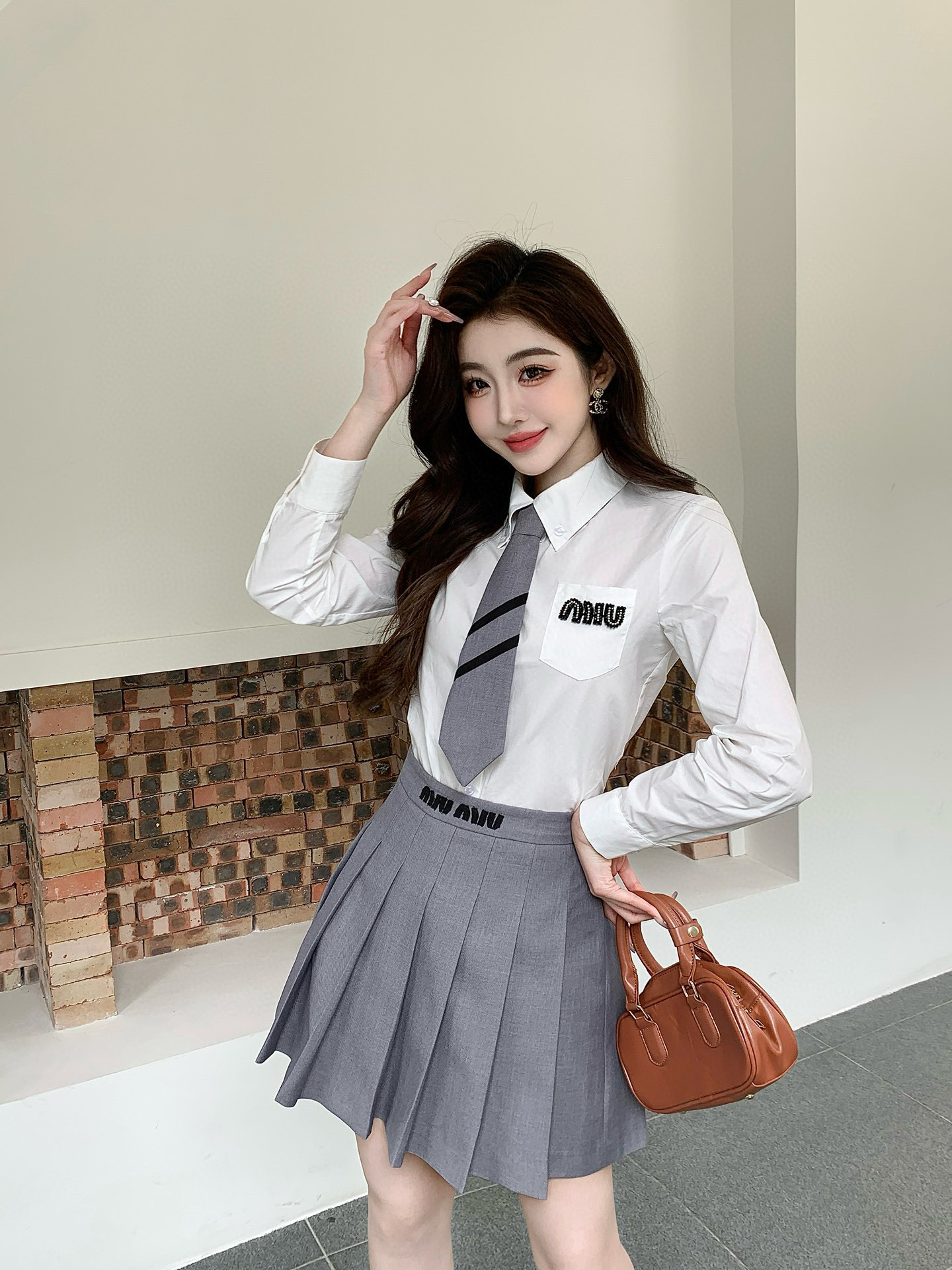 Miu Miu Women's Cotton Shirt and Pleated Skirt Set with Tie - Elegant Design 7 i1741956170785 6615 0 6