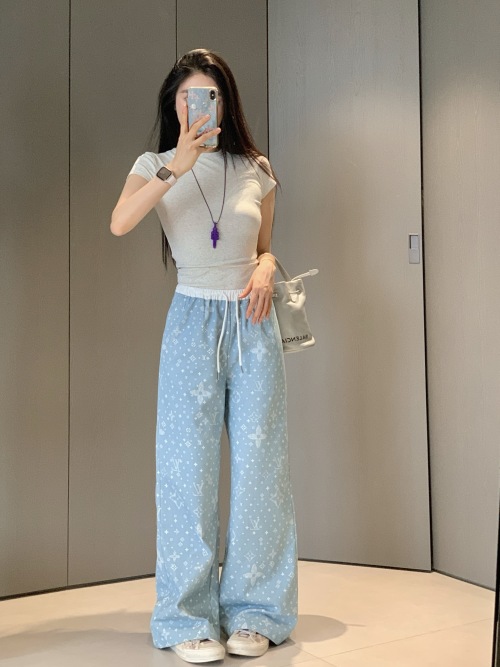 Louis Vuitton Monogram Denim Pants Light Blue Women's Wide Leg Jeans 1 Louis Vuitton Monogram Denim Pants Light Blue Women's Wide Leg Jeans