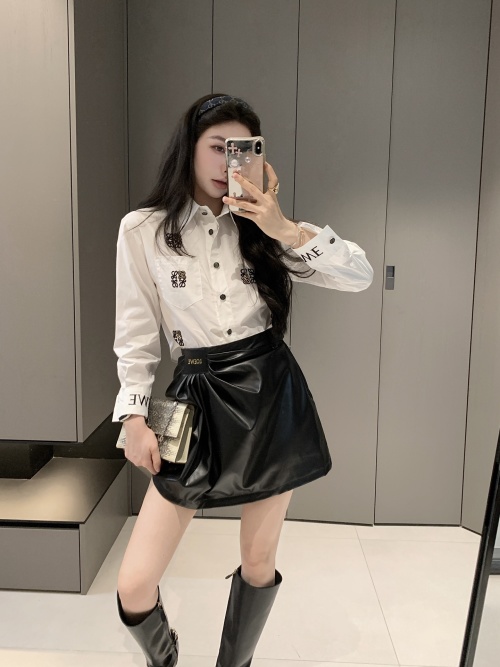 Loewe Inspired Women's Button-Down Shirt with Embroidered Logo, S-L 7 Loewe Inspired Women's Button-Down Shirt with Embroidered Logo, S-L