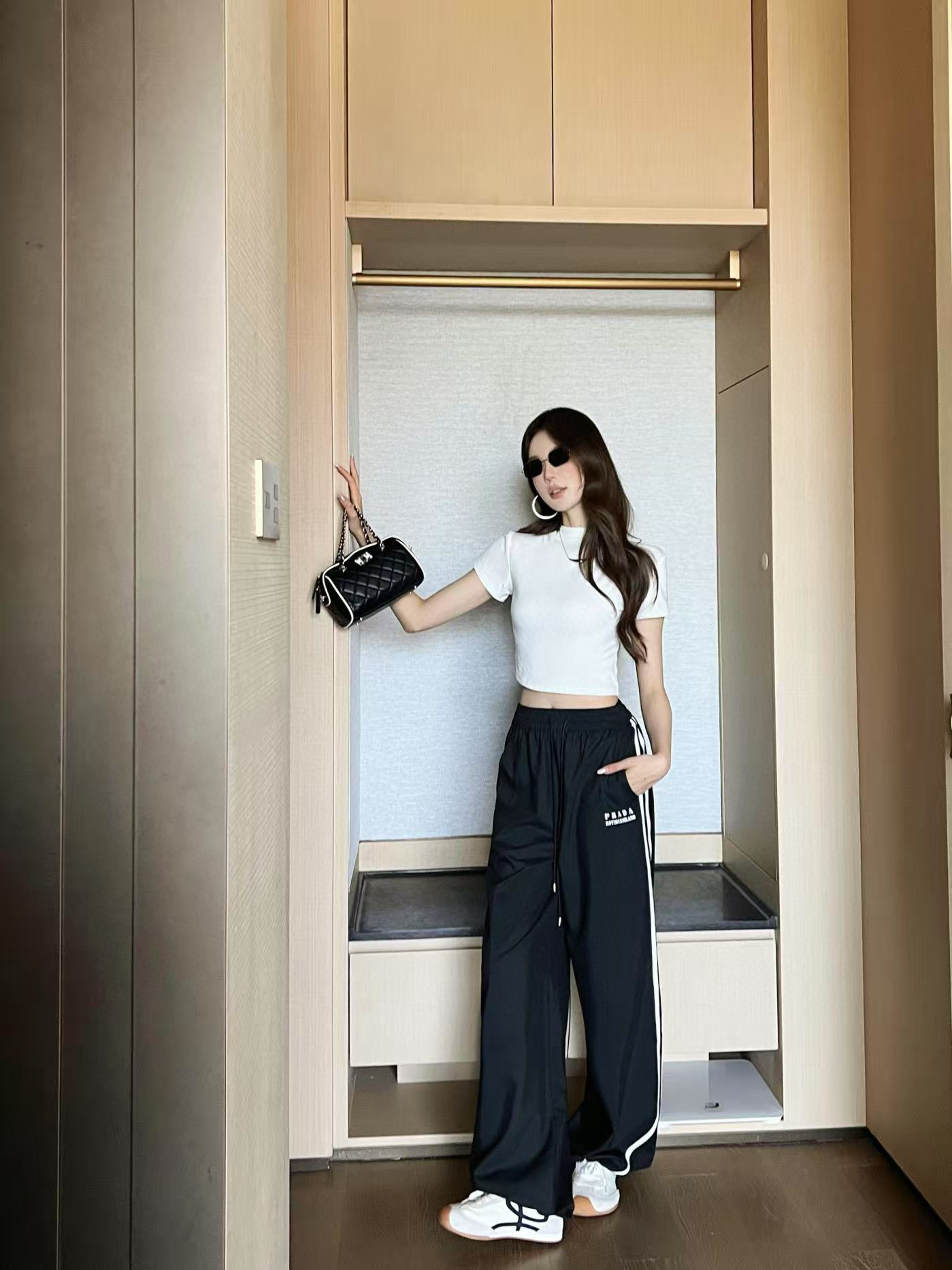 Prada Women's Black Drawstring Waist Relaxed-Fit Lounge Pants