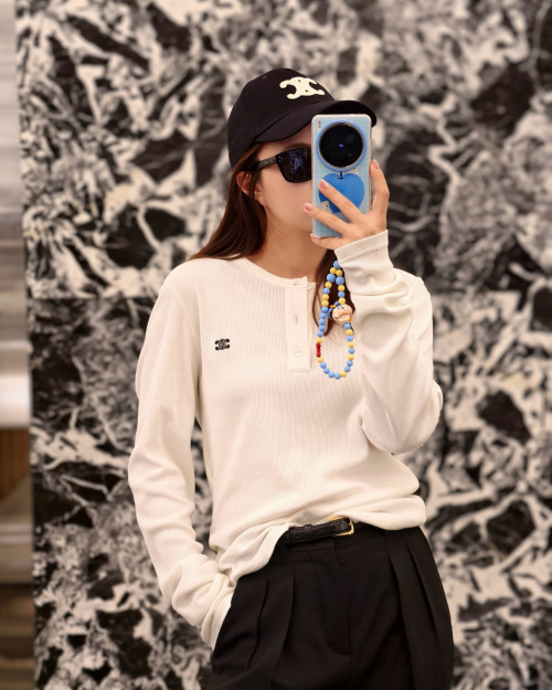 Celine Women's Long Sleeve Cotton Oxford Shirt with Triomphe Embroidery 1 Celine Women's Long Sleeve Cotton Oxford Shirt with Triomphe Embroidery