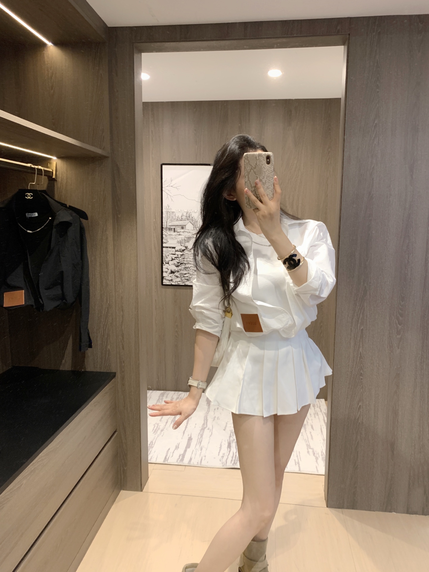 Loewe Inspired White Pleated Mini Skirt and Blouse Set,S-L 1 i1755185601360 1093 0 0
