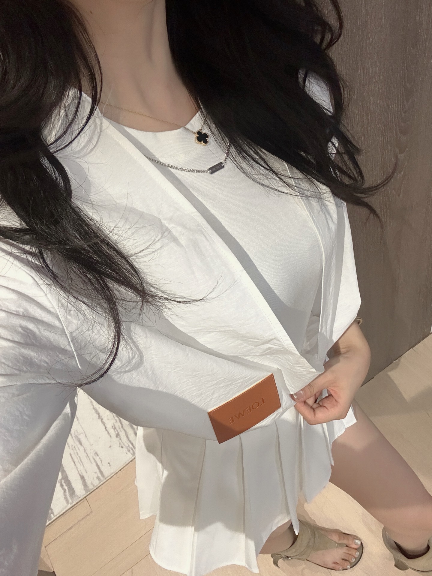 Loewe Inspired White Pleated Mini Skirt and Blouse Set,S-L 8 i1755185601410 752 0 7