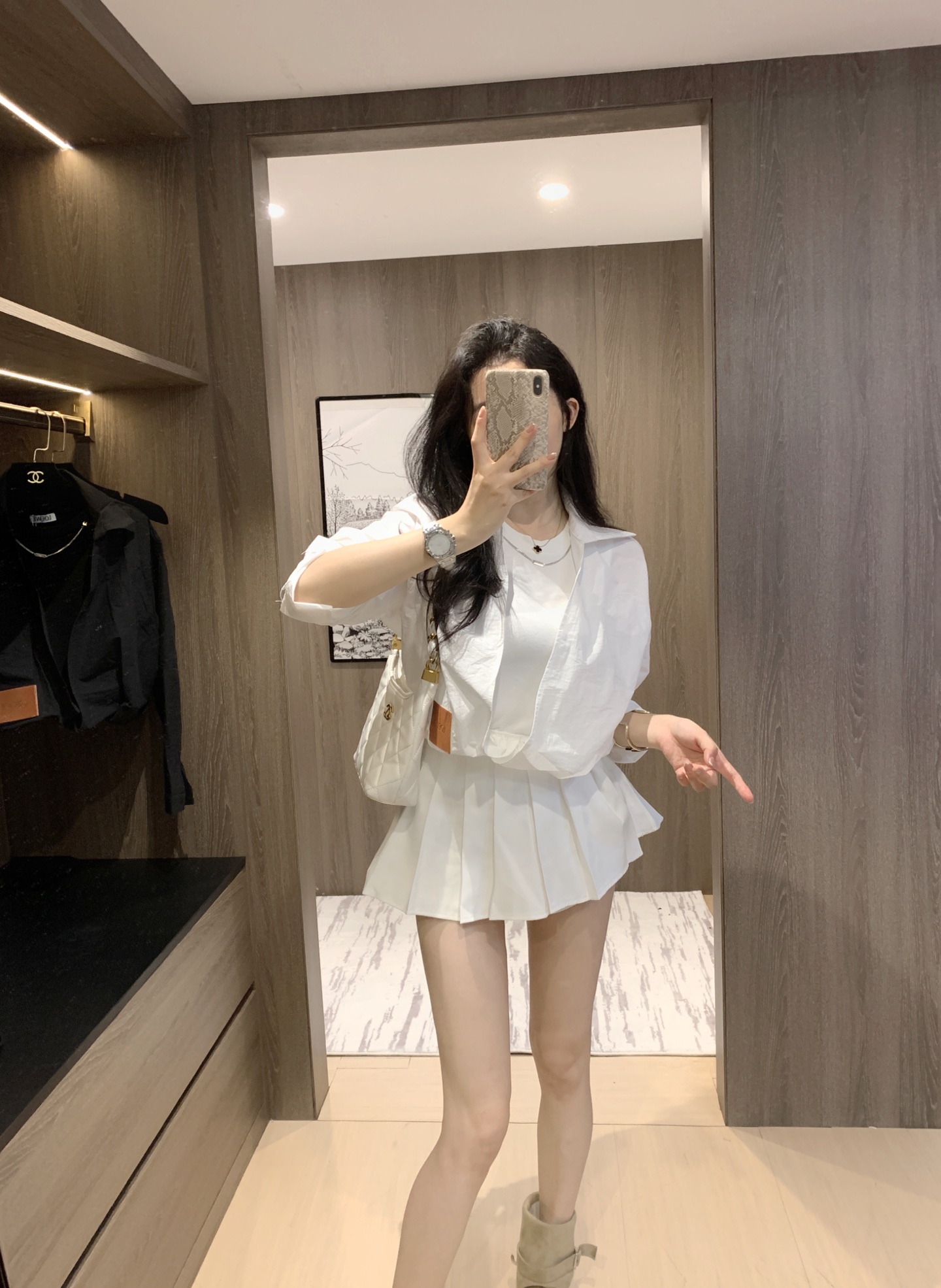 Loewe Inspired White Pleated Mini Skirt and Blouse Set,S-L 4 i1755185601421 270 0 3