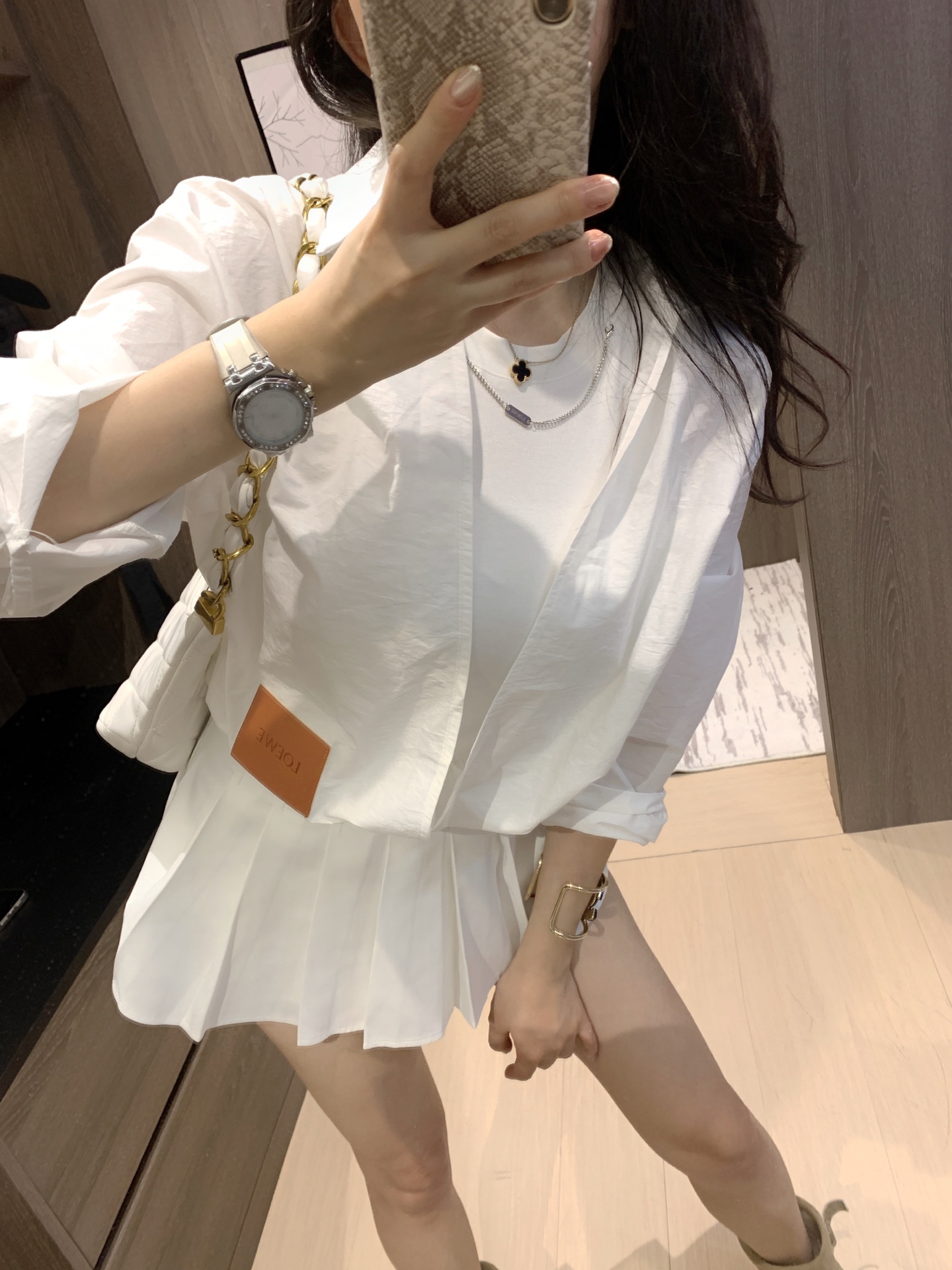 Loewe Inspired White Pleated Mini Skirt and Blouse Set,S-L 6 i1755185602636 9336 0 5