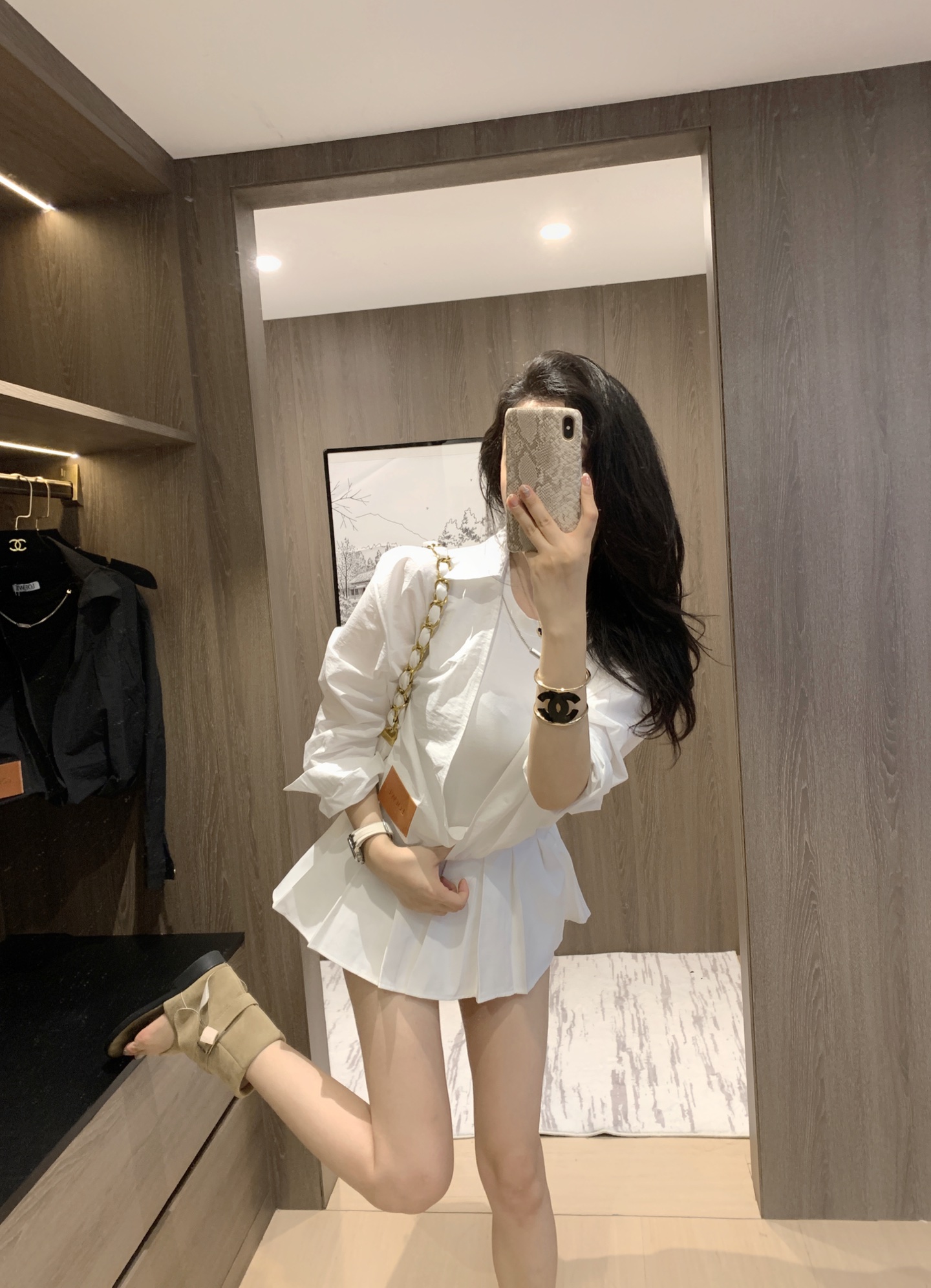 Loewe Inspired White Pleated Mini Skirt and Blouse Set,S-L 3 i1755185602655 3067 0 2
