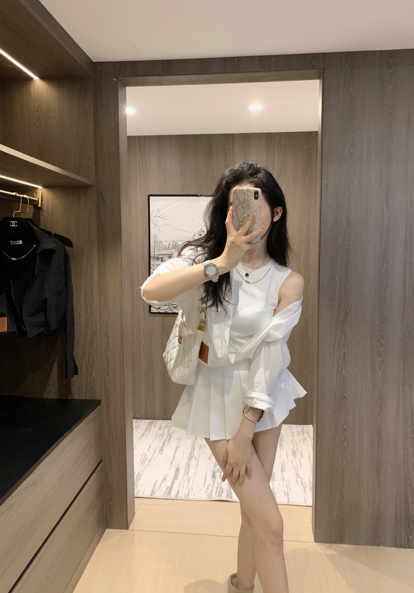 Loewe Inspired White Pleated Mini Skirt and Blouse Set,S-L 2 i1755185602715 7188 0 1