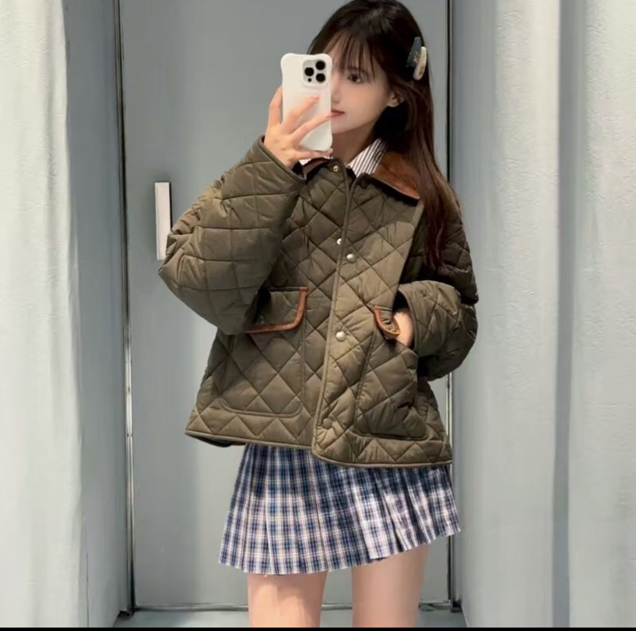 MIU MIU Quilted Cotton Jacket, Military Green Diamond Pattern, Short Style 5 i1755522109425 4258 0 0