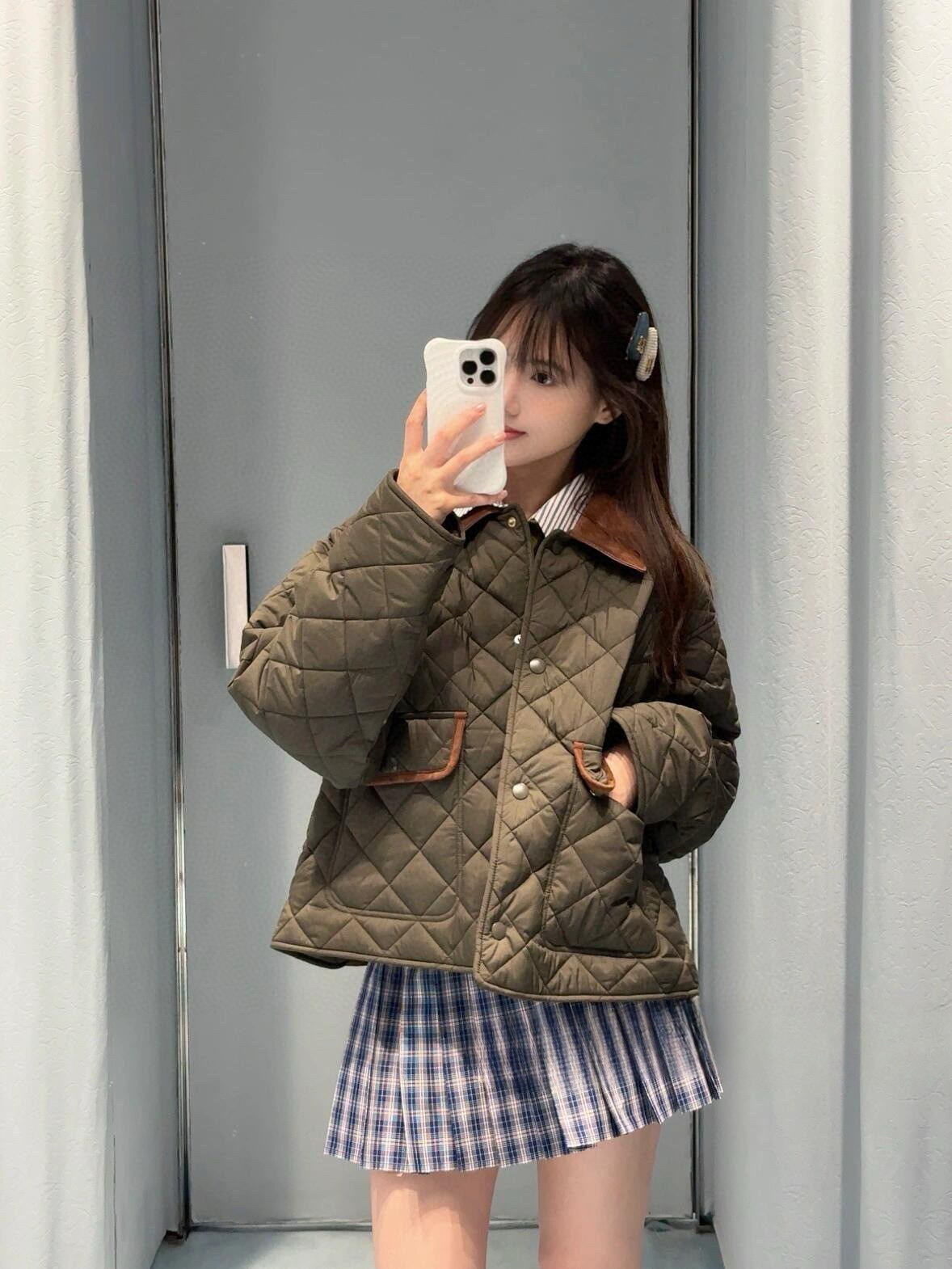 MIU MIU Quilted Cotton Jacket, Military Green Diamond Pattern, Short Style 6 i1755522149943 6255 0 5