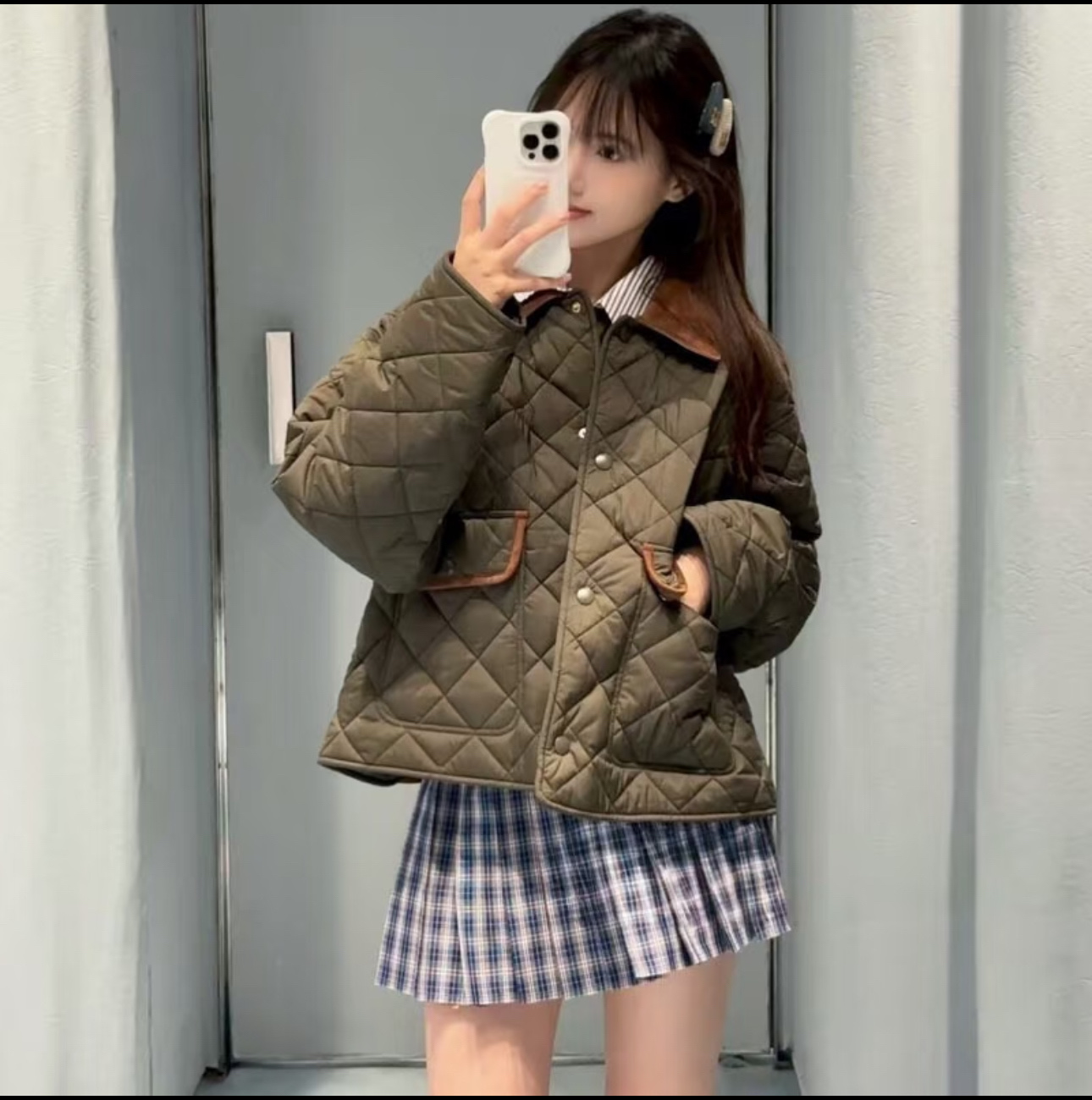 MIU MIU Quilted Cotton Jacket, Military Green Diamond Pattern, Short Style 1 i1755522150188 8149 0 0