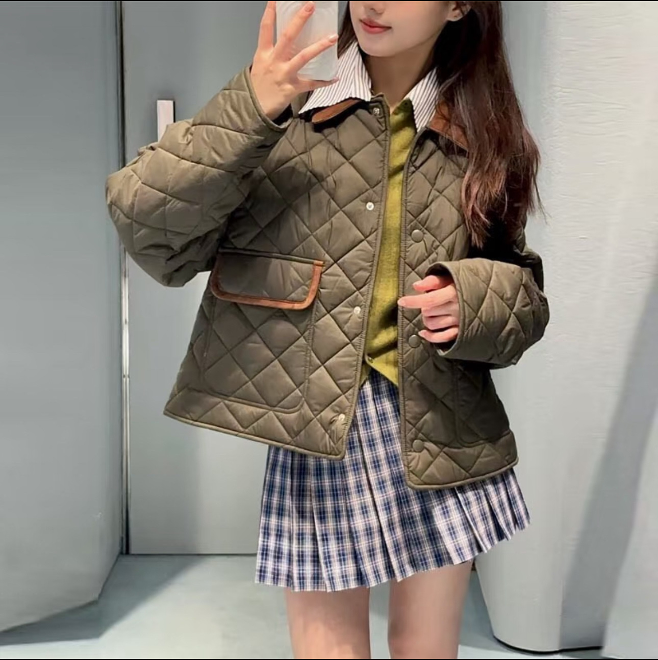 MIU MIU Quilted Cotton Jacket, Military Green Diamond Pattern, Short Style 2 i1755522150223 3799 0 1