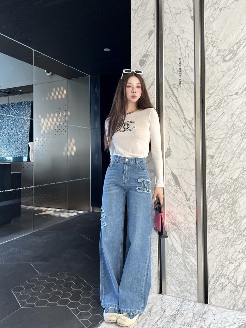 Chanel Applique Embroidered Wide Leg Jeans High-Quality Denim, S-XL 1 Chanel Applique Embroidered Wide Leg Jeans High-Quality Denim, S-XL