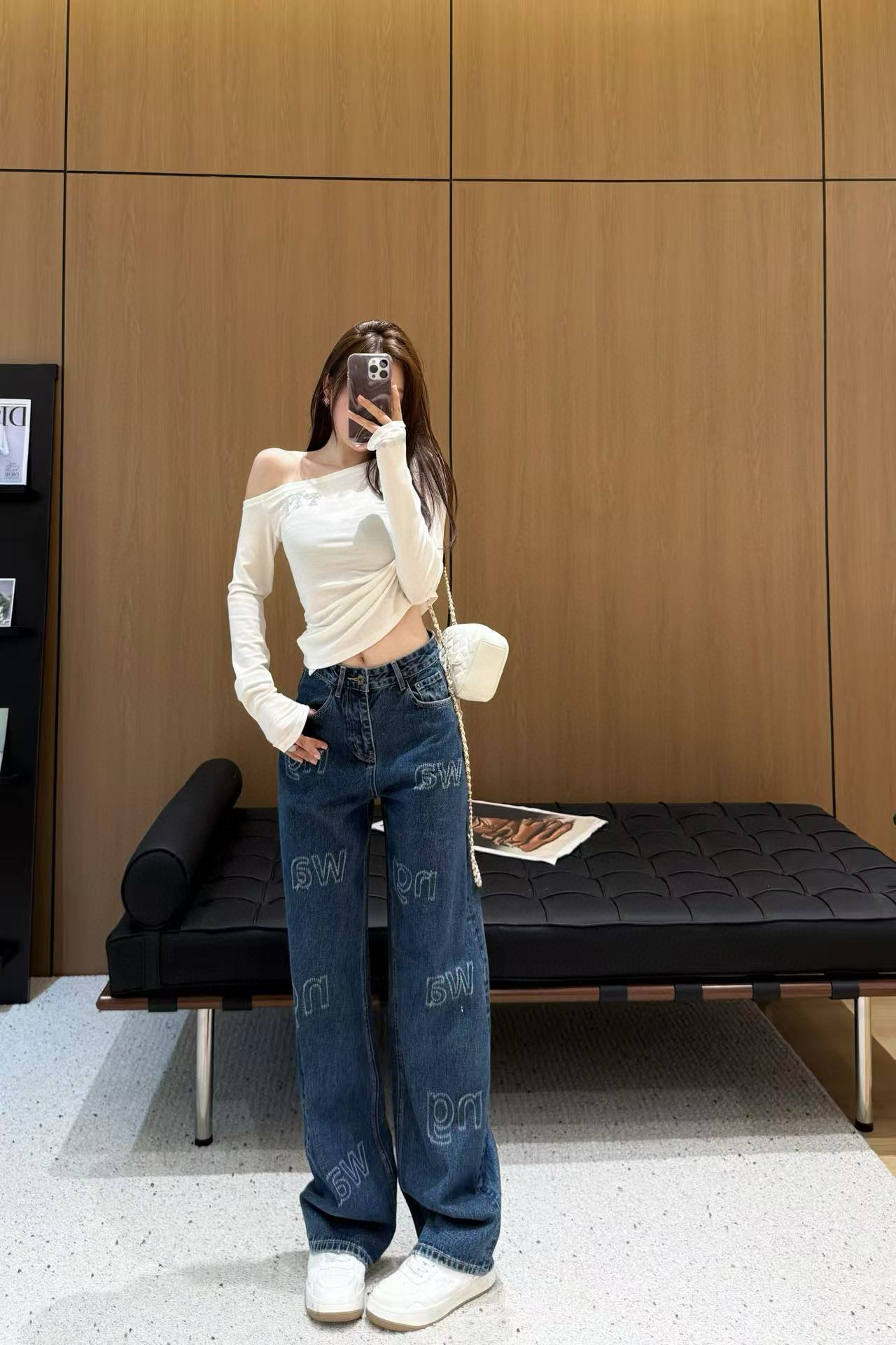 Designer Original Women's Jeans, High-Quality Denim with Unique Letter Design