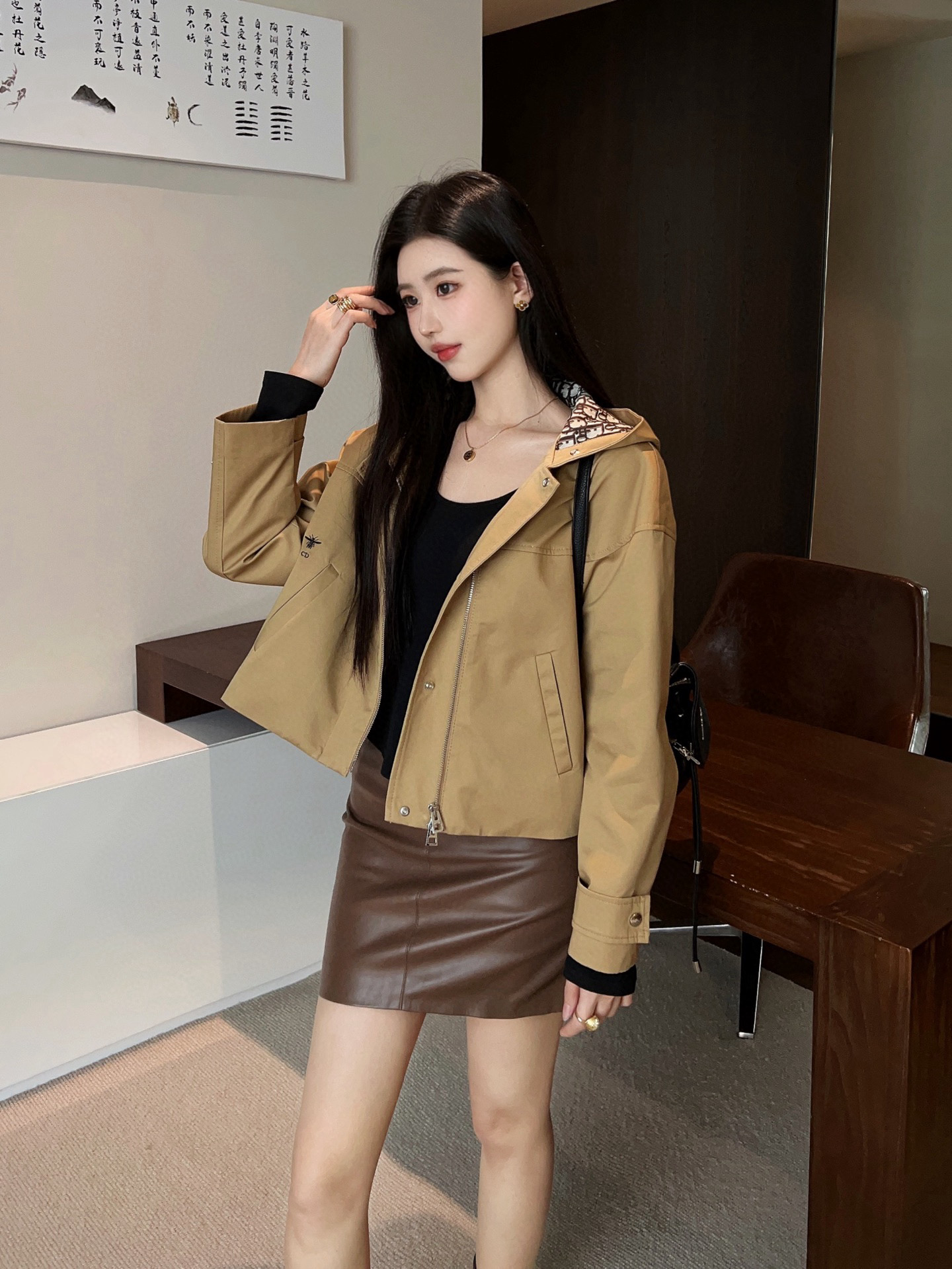 Classic Monogram-Lined Hooded Short Jacket with Bee Embroidery - S, M, L 6 i1757606094812 2485 0 5
