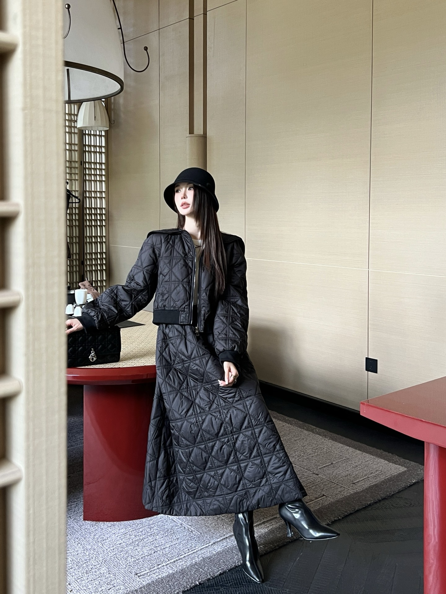 DIO Black Quilted Cotton Jacket and Skirt Set - 2025 Spring Collection 4 i1757690891219 898 0 3