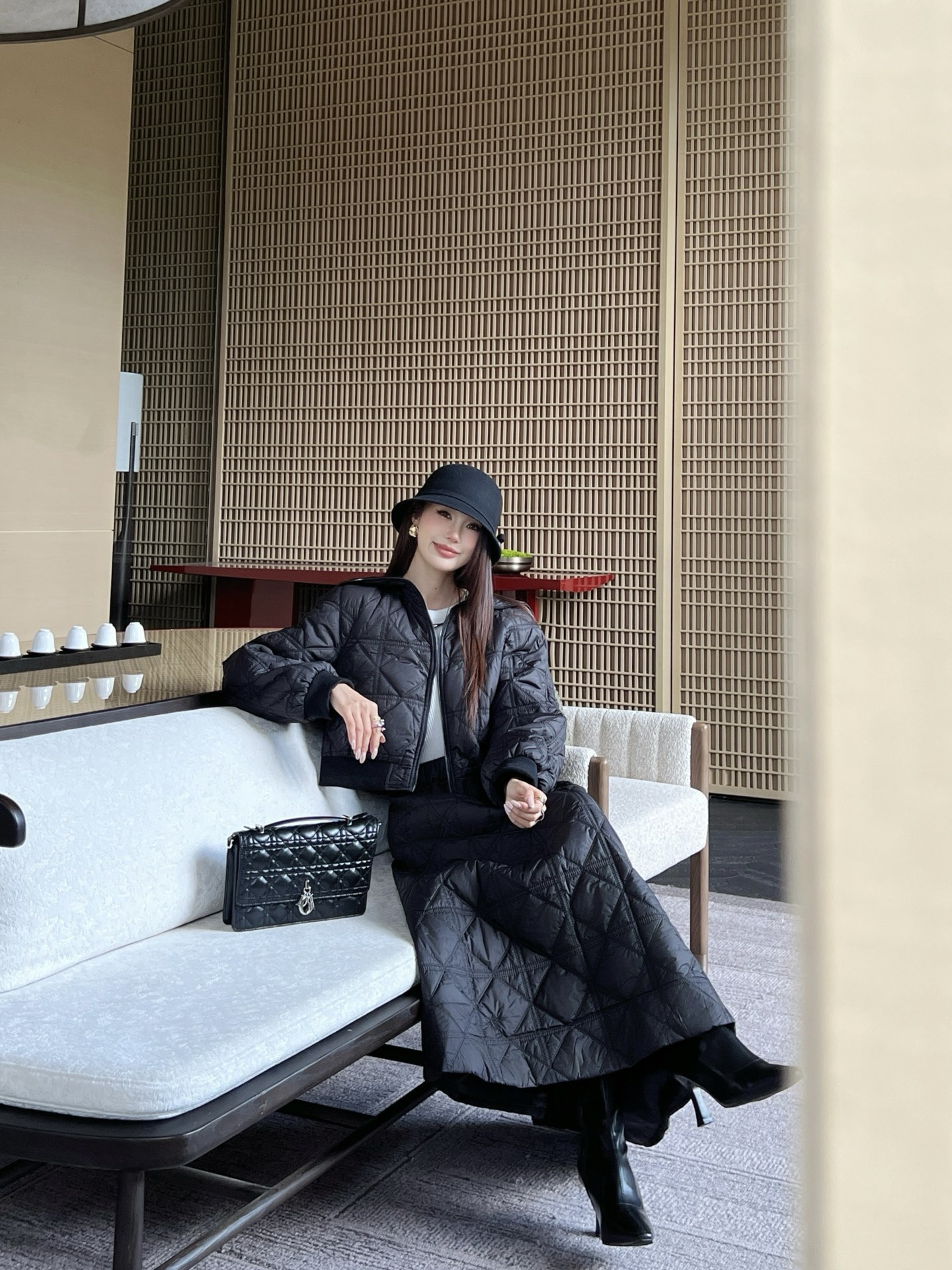 DIO Black Quilted Cotton Jacket and Skirt Set - 2025 Spring Collection 6 i1757690891279 7985 0 5