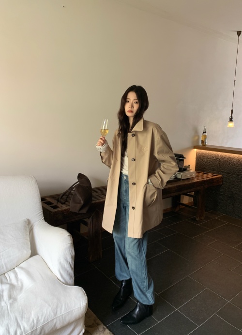 Double C Embroidered Mid-Length Trench Coat - Chic Fall Style 1 Double C Embroidered Mid-Length Trench Coat - Chic Fall Style