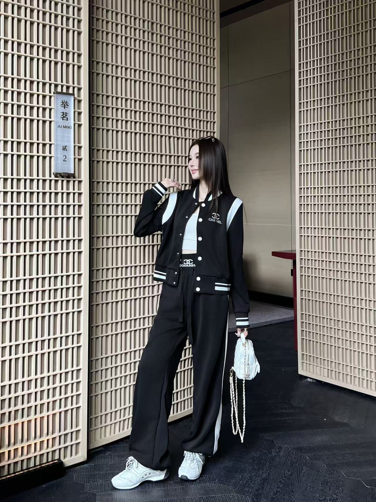 Chanel Women's Black & White Knit Tracksuit Set - Sporty Chic, Size S-L