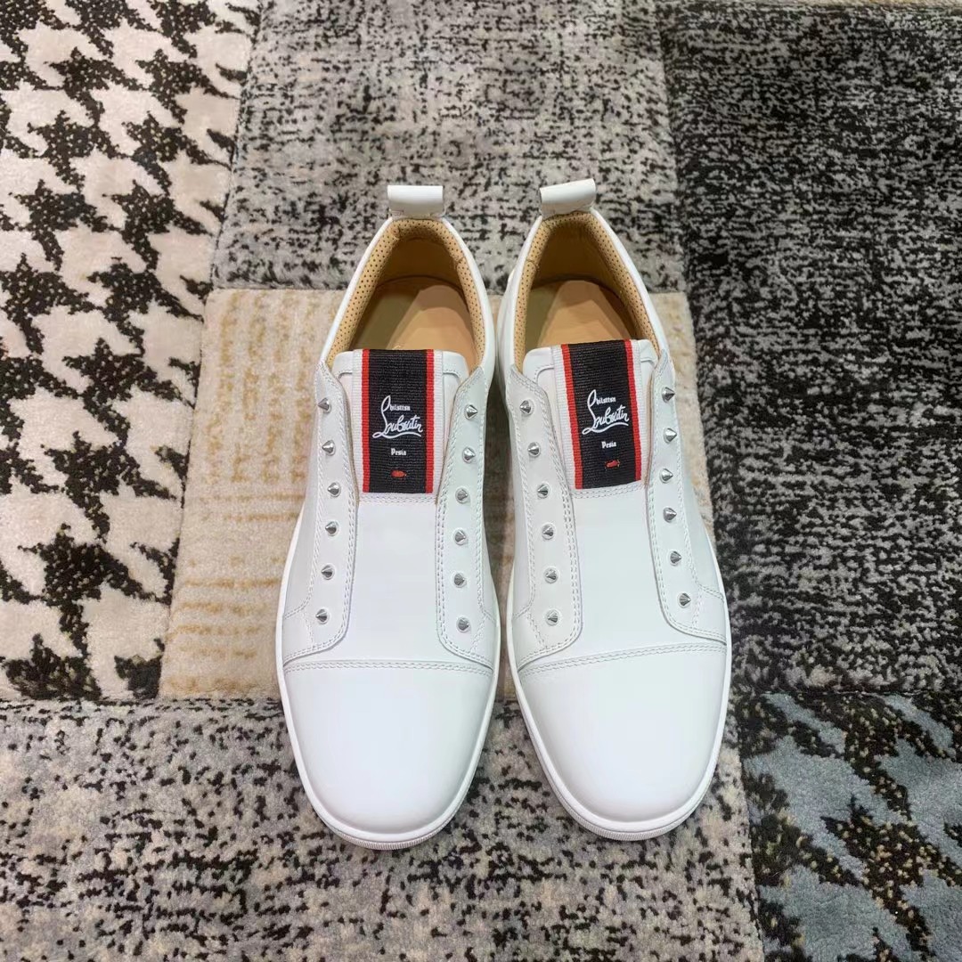 Cl lowtop de cuero blanco Precio de fábrica 230christian louboutin (CL zapatos inferiores rojos) Cou