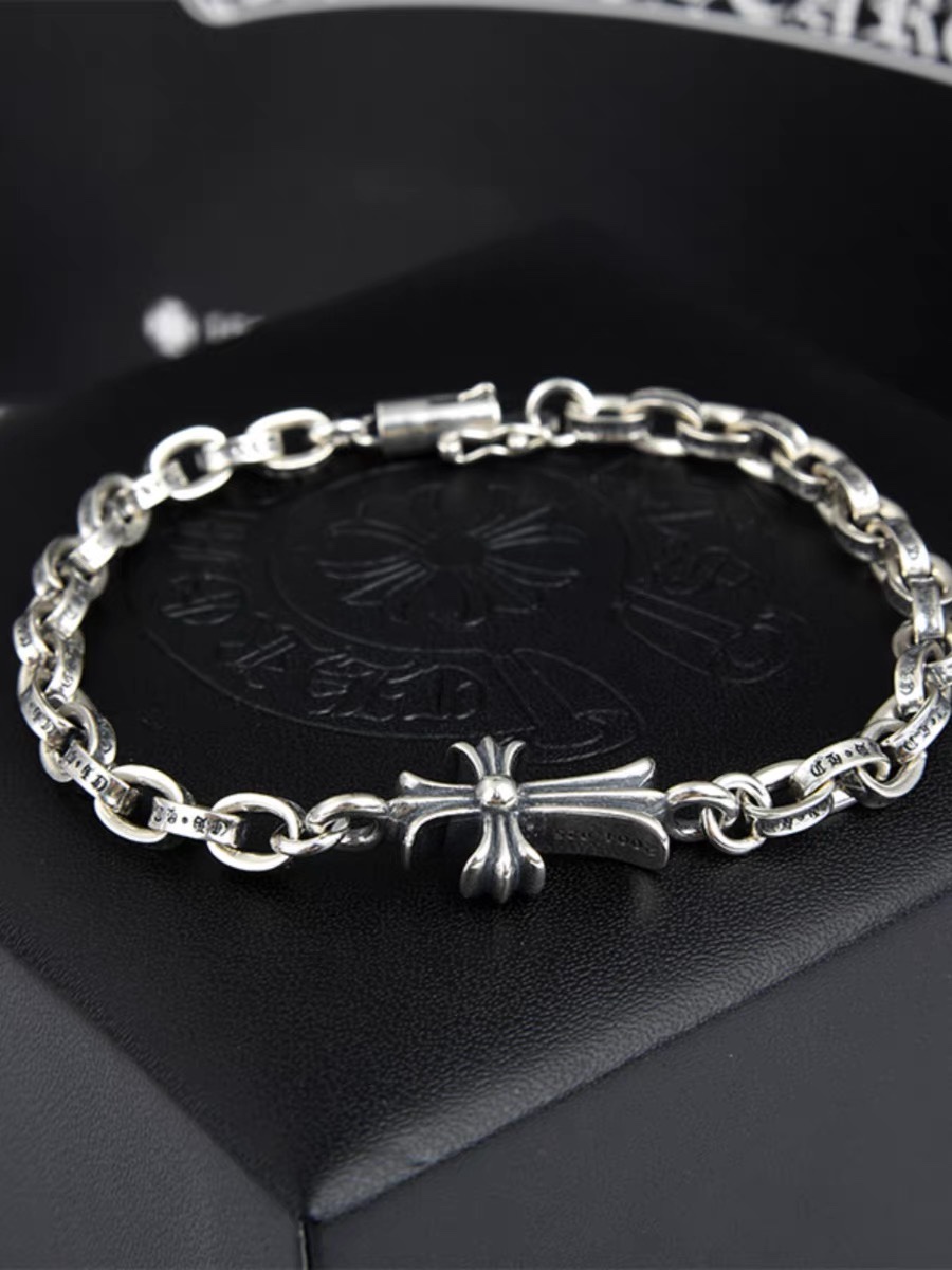 NO:109445,Croat Cross Sterling Silver Bracelet Men's Hip Hop Personality European, American, Japanese and Korean Retro Roman Letter Bracelet, Jewelry Boutique, Bracelet, Pure Silver19860909剋罗伈十字架纯银手链男嘻哈个性欧美日韩复古罗马字母手链,饰品精品,bracelet,pure silver,Jewelry