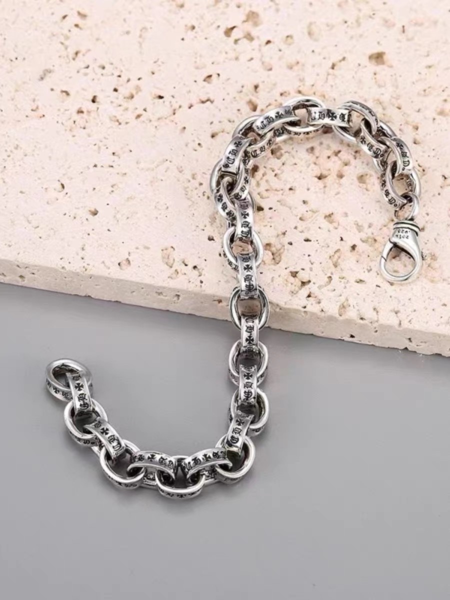 Chrome Hearts 罗马男女情侣s925银十字架梵文手饰尺寸18，20，22