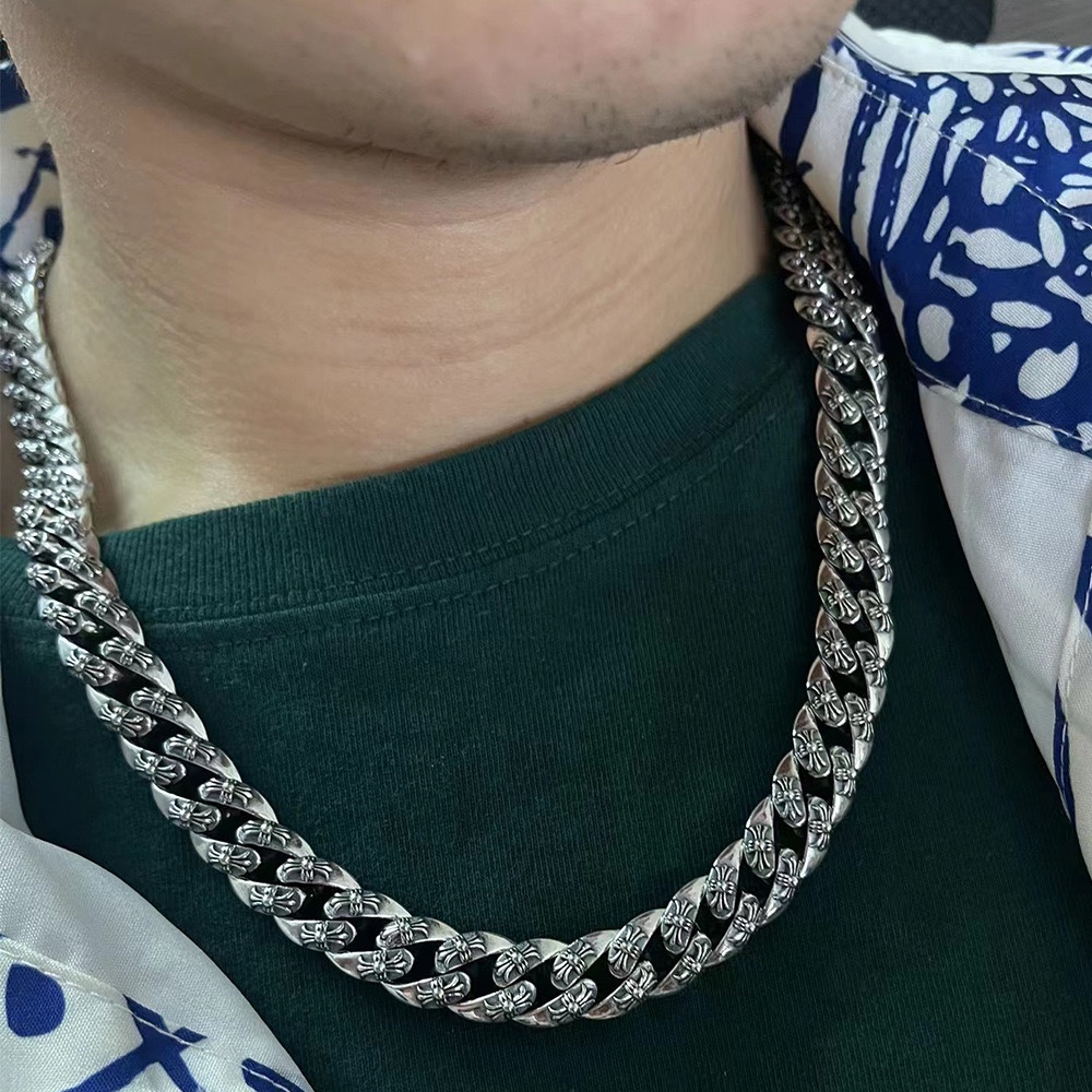 Men's Vintage Cross Motif Cuban Chain Necklace in Thai Silver - Comprehensive 5